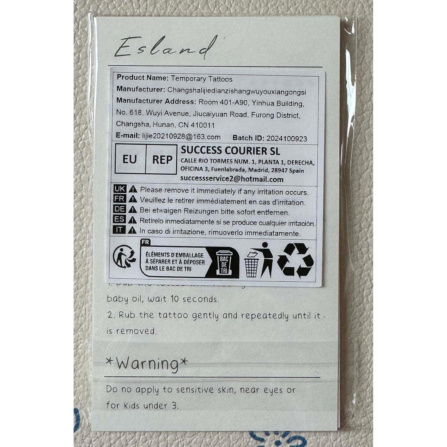 Tatuajes Temporales Florales Esland 10 Piezas Impermeables