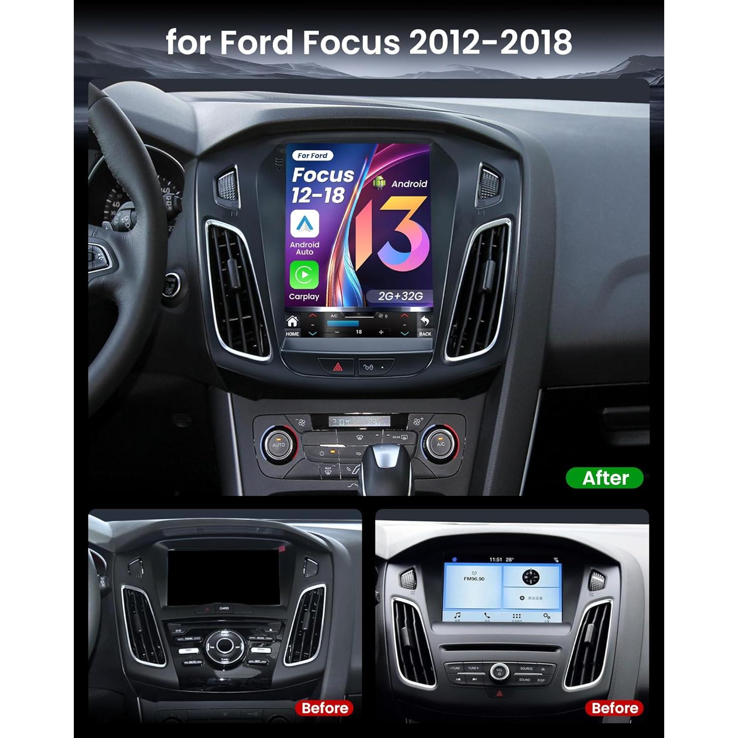 Estéreo de Coche Android 12 Fortdows 10.4" GPS Bluetooth para Ford Focus 2012-2018