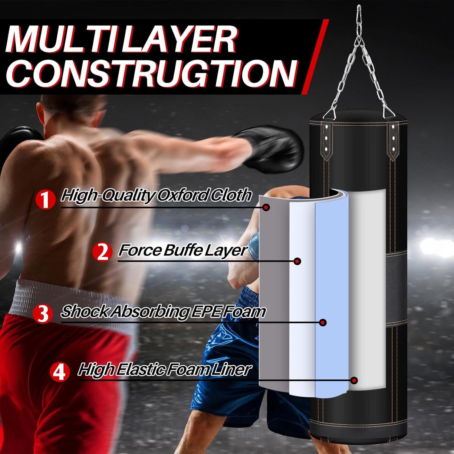 Set de Saco de Boxeo Pesado Hollowfly 121 cm con Accesorios