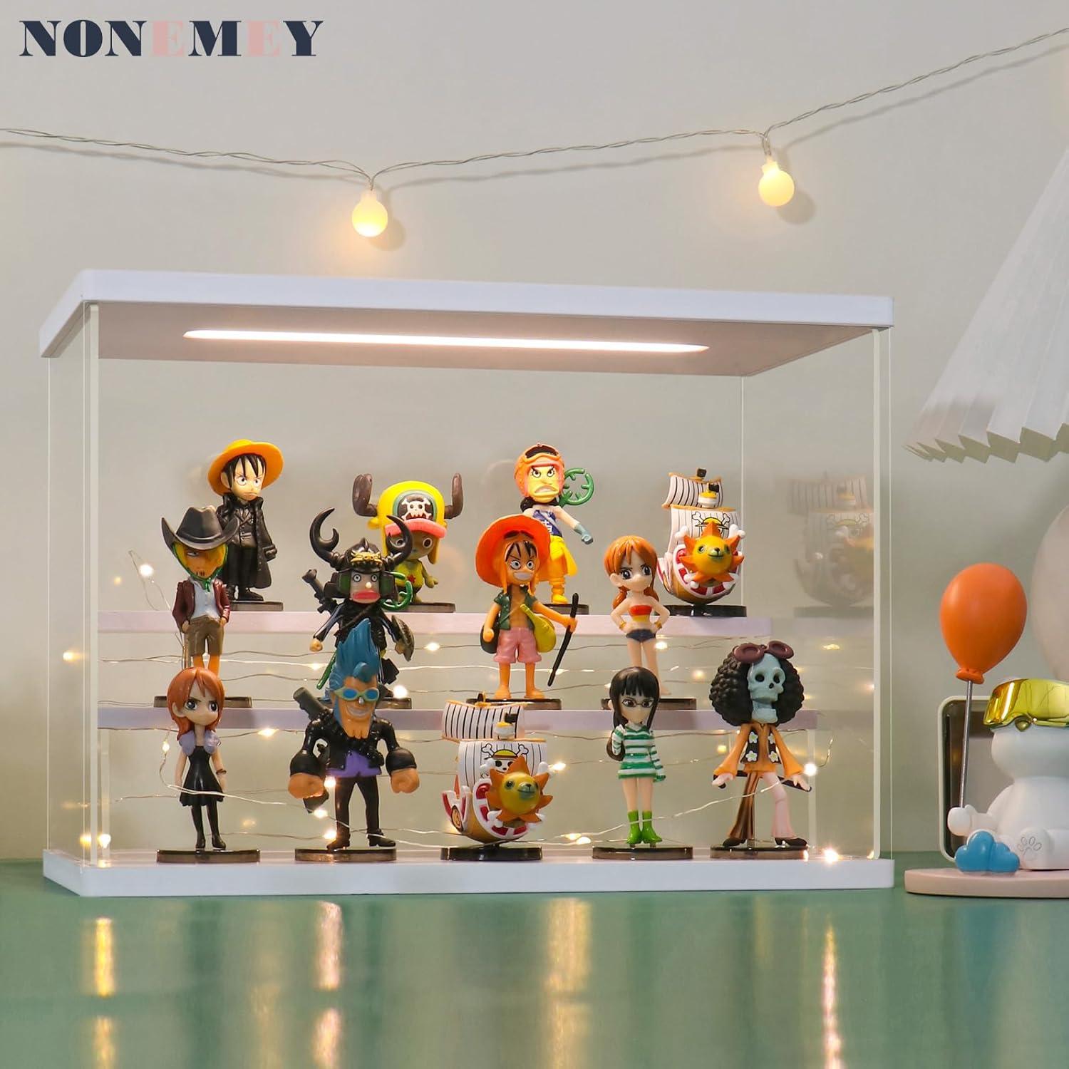 Estante de Exhibición Acrílico Transparente NONEMEY 3 Niveles 31.5x17.8x22.9 cm con Luz LED