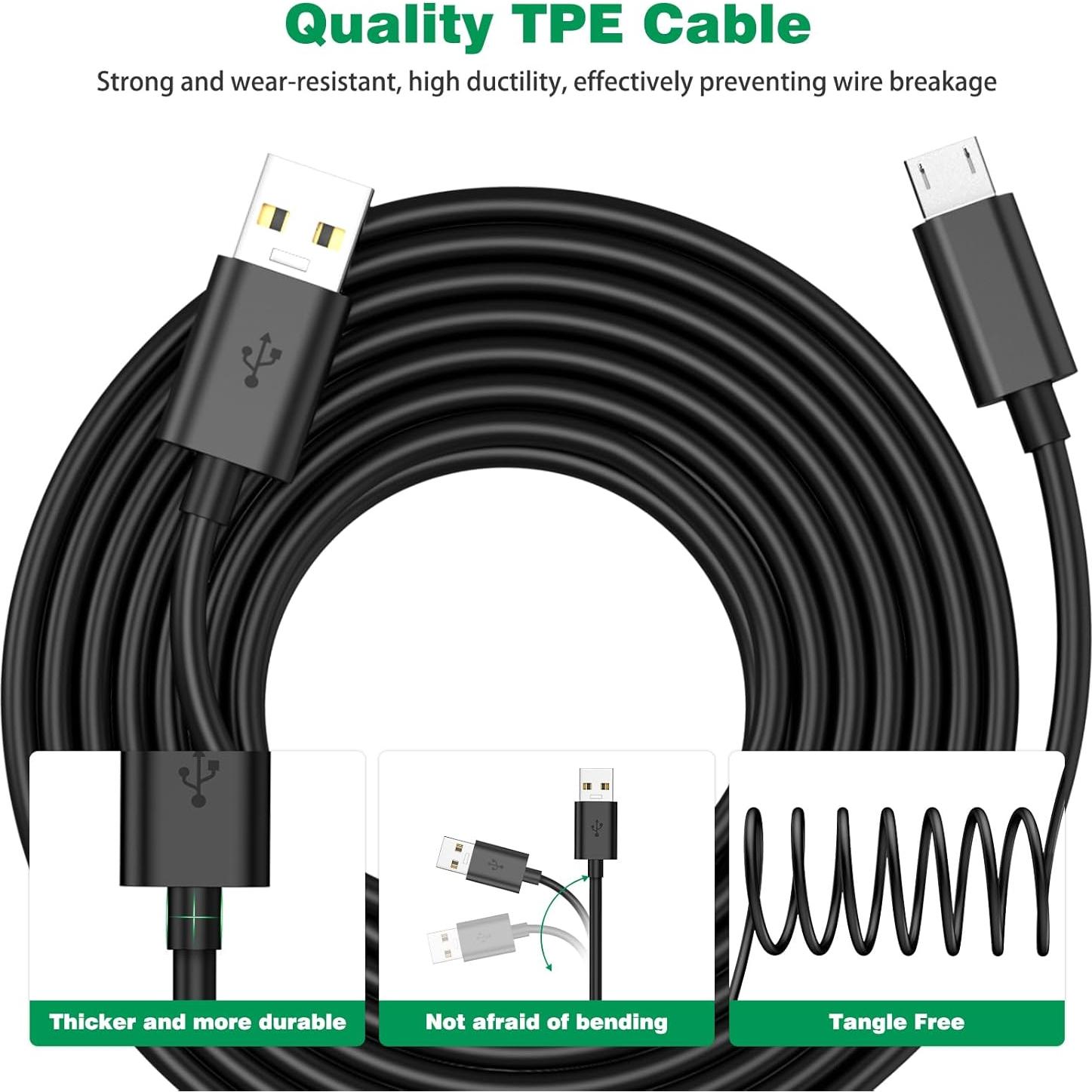 Cable de Extensión Micro USB 5M ASKUBSKU para Cámaras de Seguridad