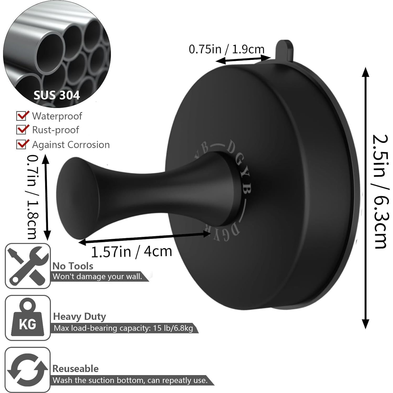 Ganchos de Ventosa DGYB para Ducha - Acero Inoxidable, 2 Pcs