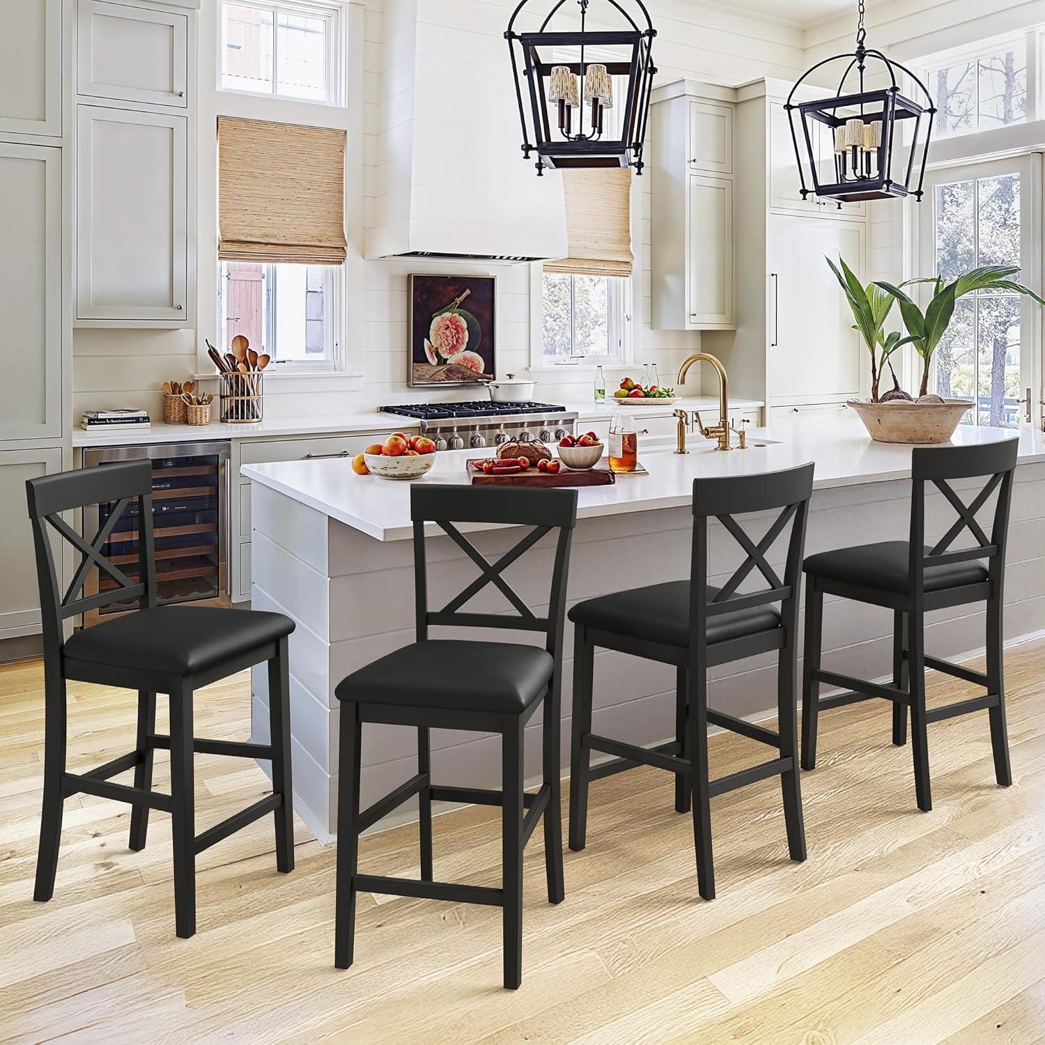 Set de 2 Taburetes de Bar Cozyman Madera Caucho Negro 66cm