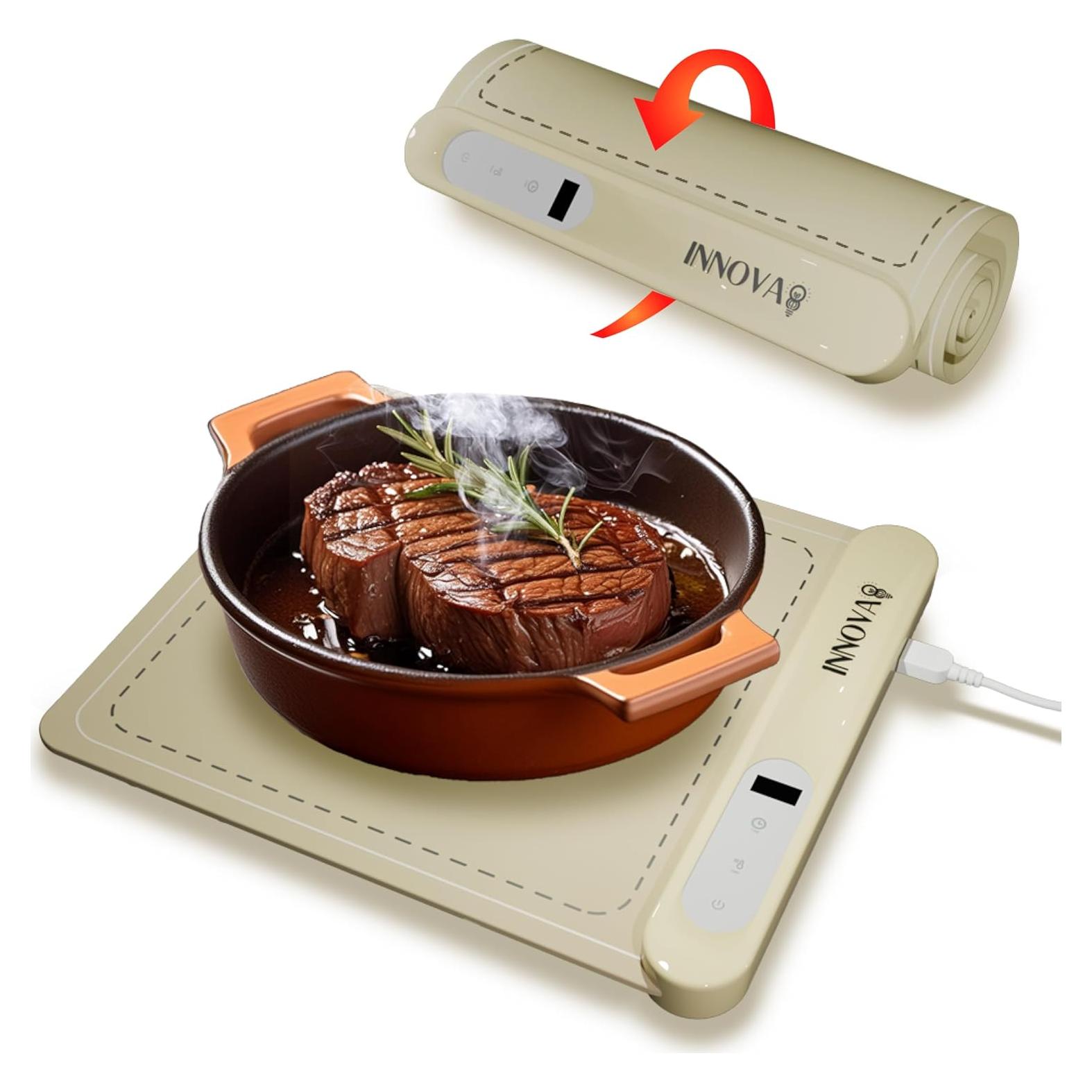 Bandeja Calentadora Eléctrica Innova8 500W 6 Temperaturas Beige