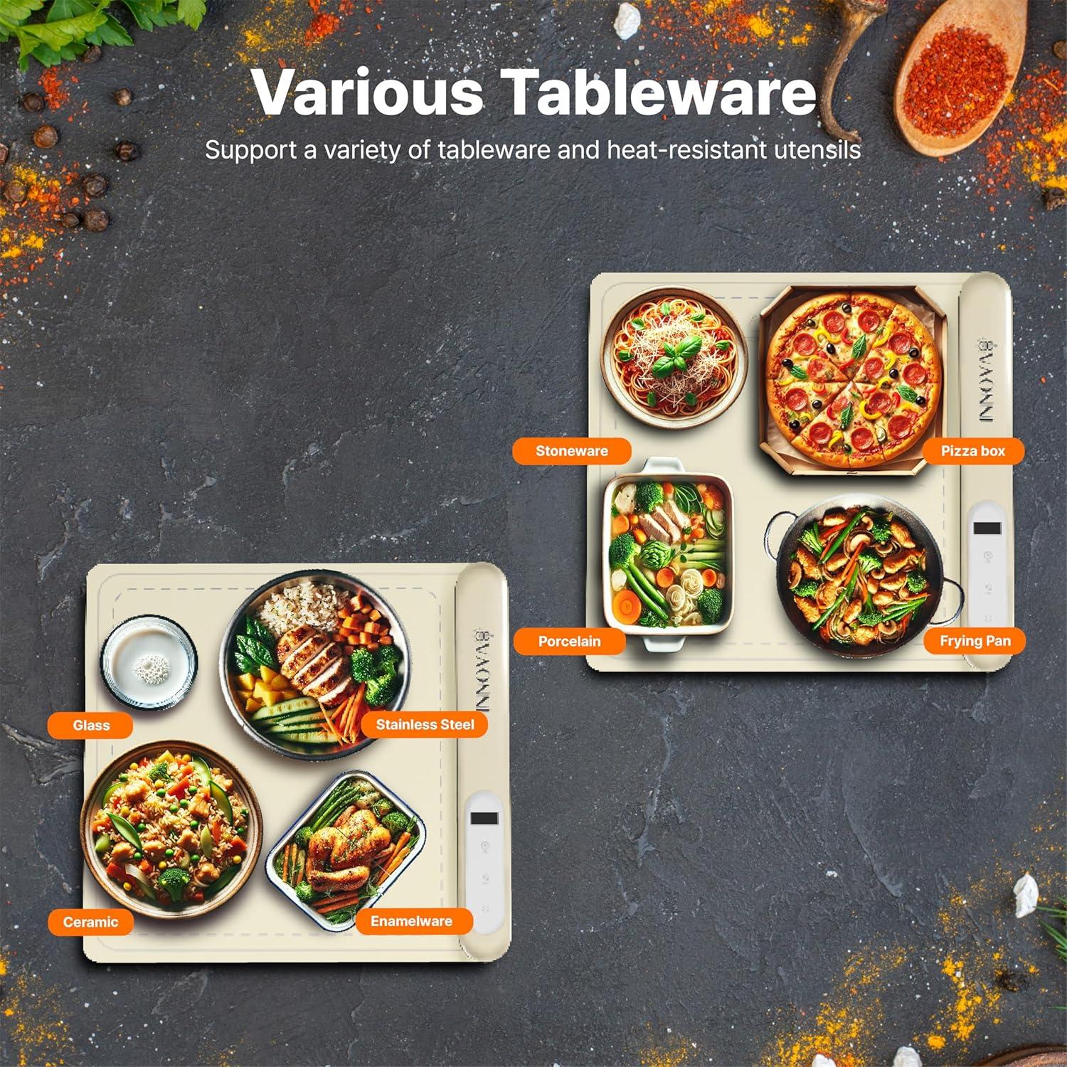 Bandeja Calentadora Eléctrica Innova8 500W 6 Temperaturas Beige