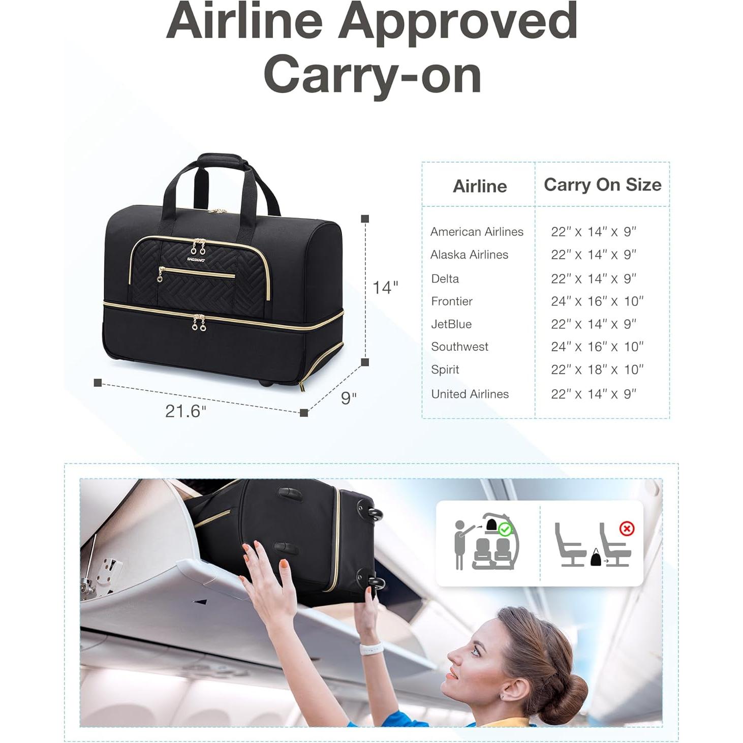 Bolsa de Viaje Rodante BAGSMART 45L con Compartimento para Zapatos