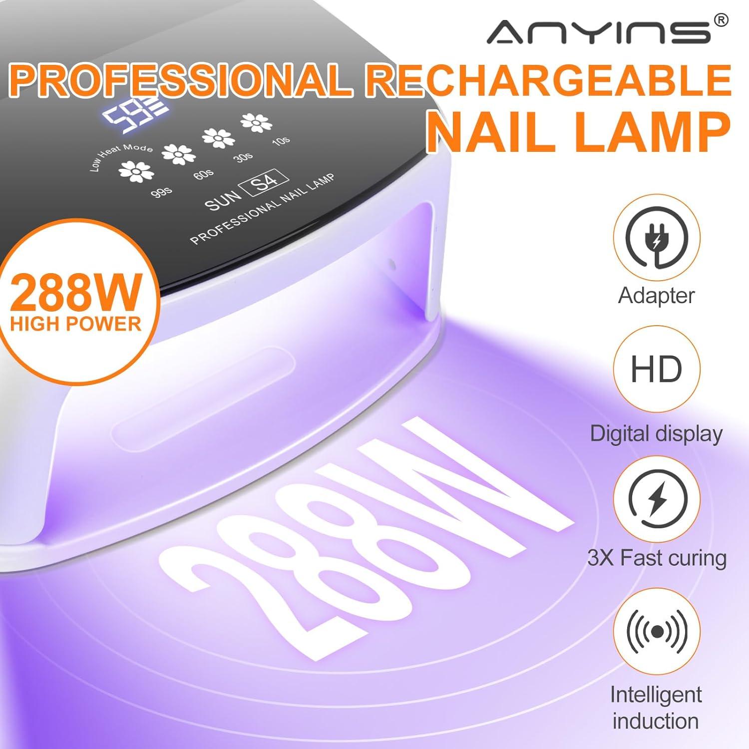 Lámpara de Uñas Inalámbrica ANYINS 288W UV LED 8 Horas