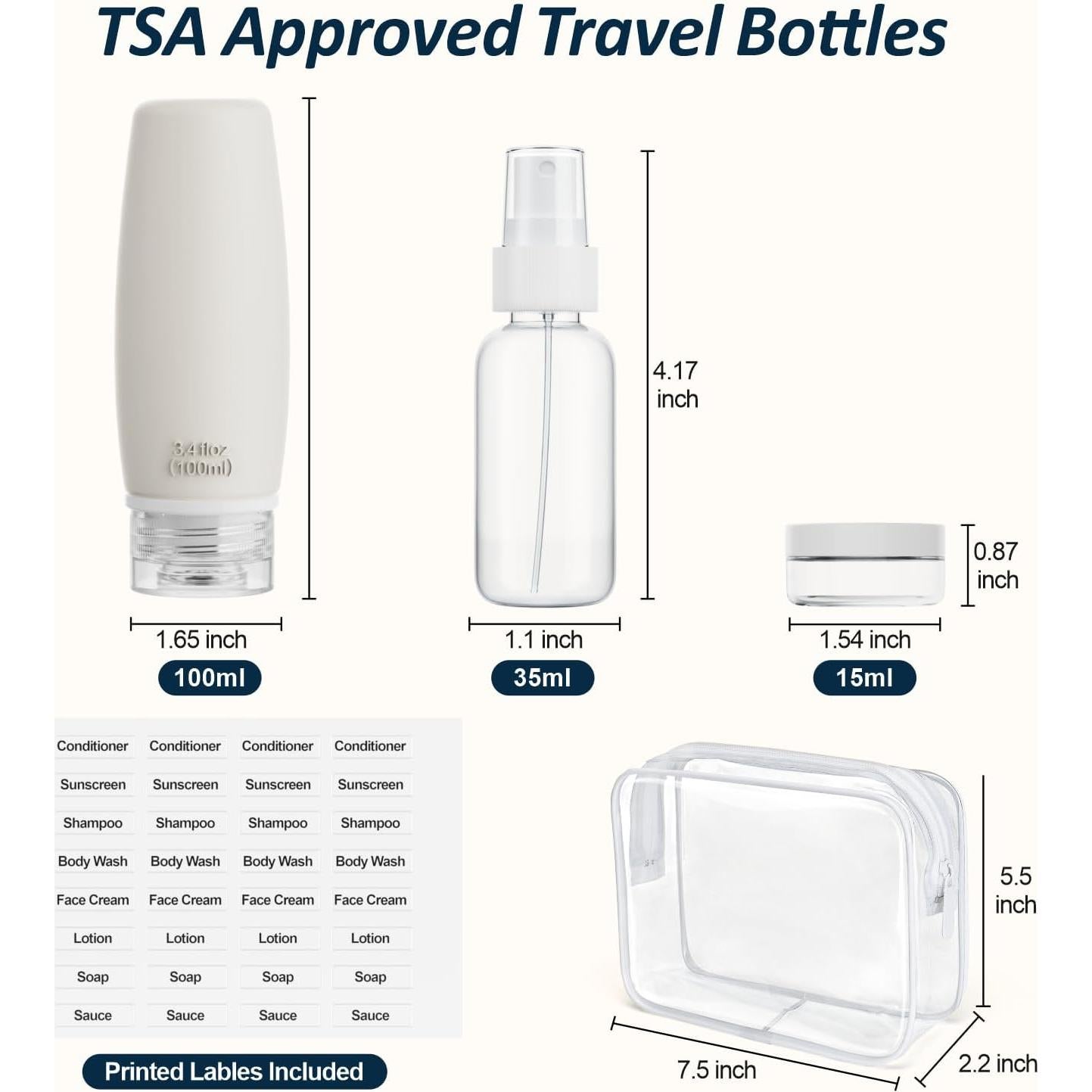 Bolsa de Aseo TSA PACKISM con 8 Botellas Silicona 100ml