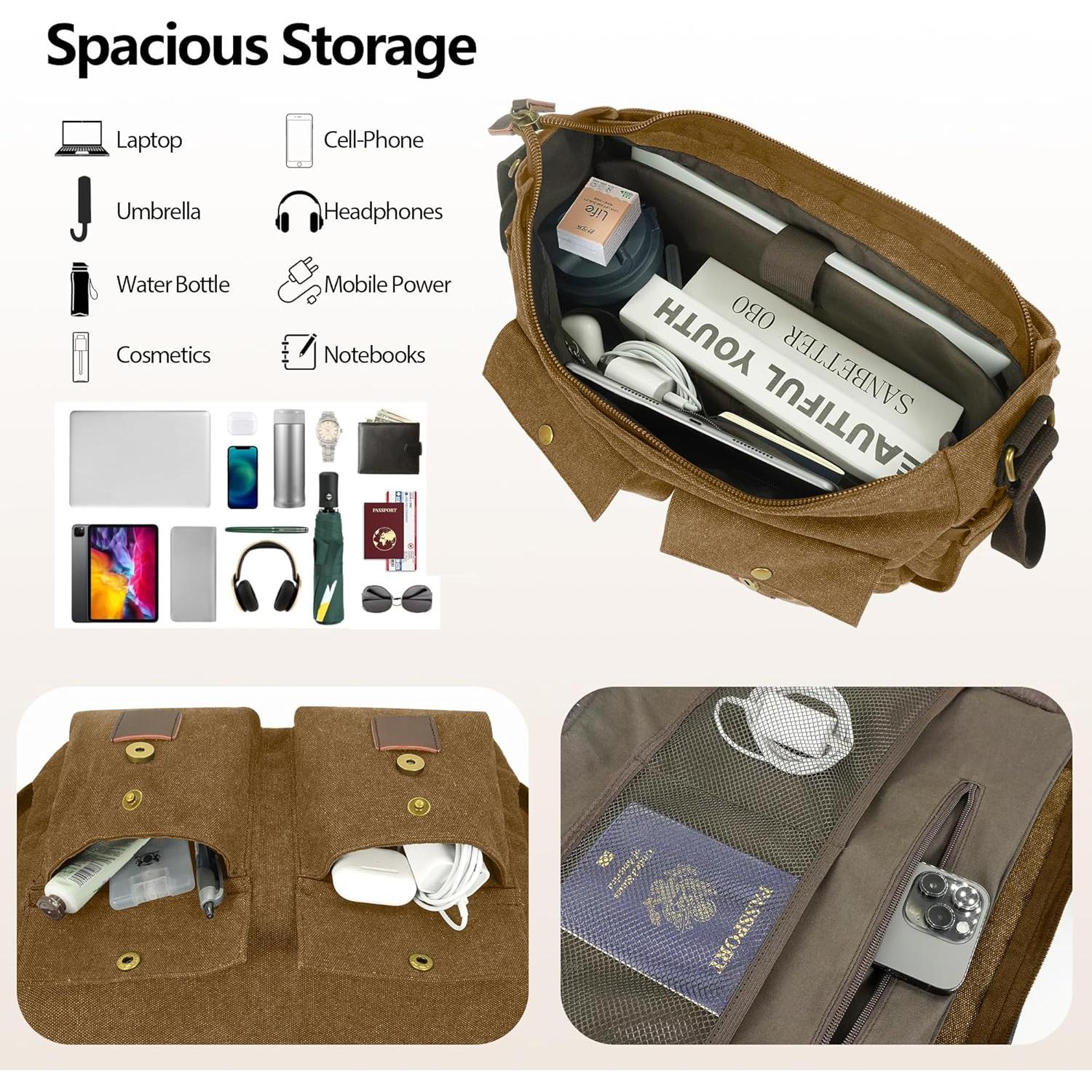 Bolsa Mensajera Densata para Laptop 13-14" Marrón Resistente