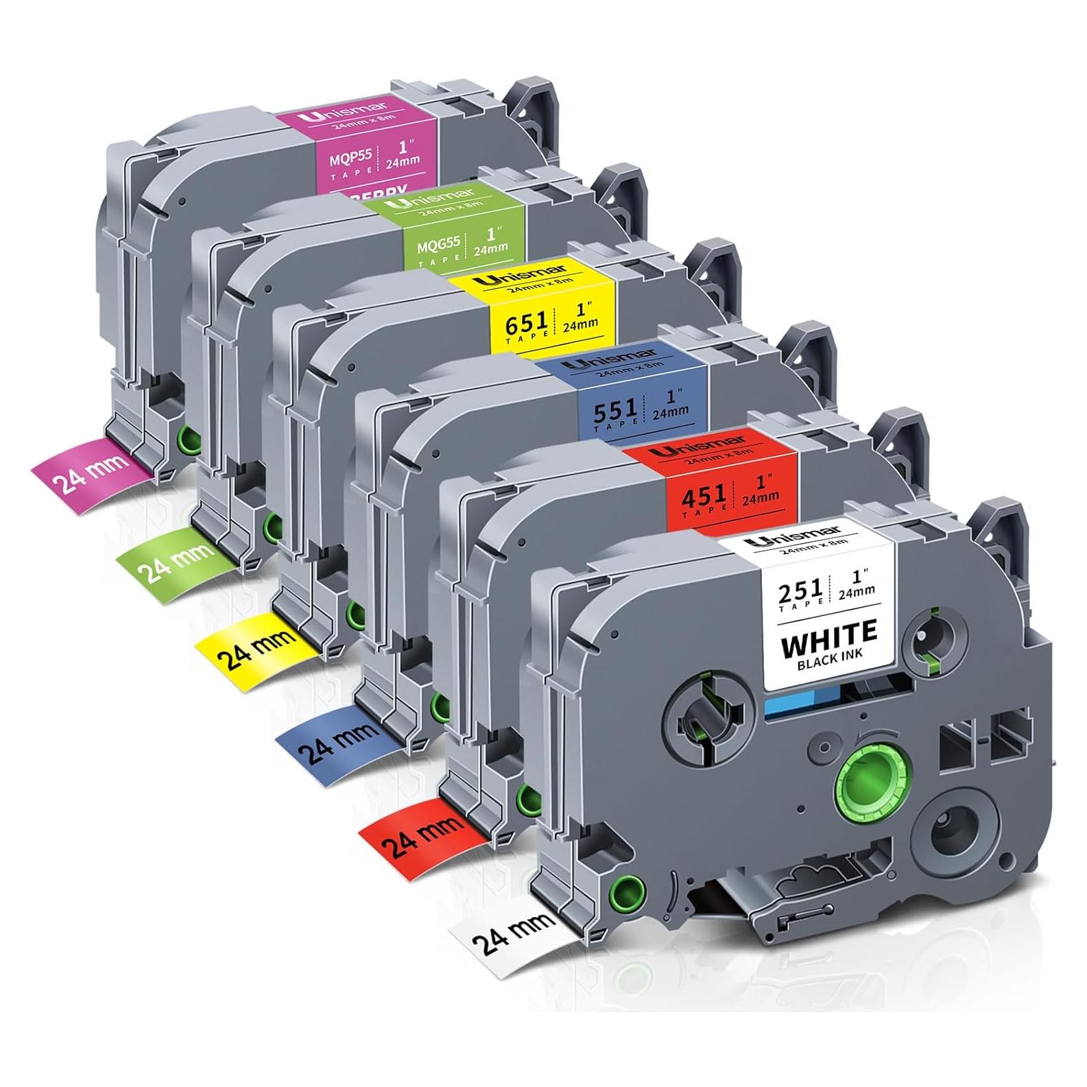 Paquete de 6 cintas TZe 24mm Unismar para Brother P Touch