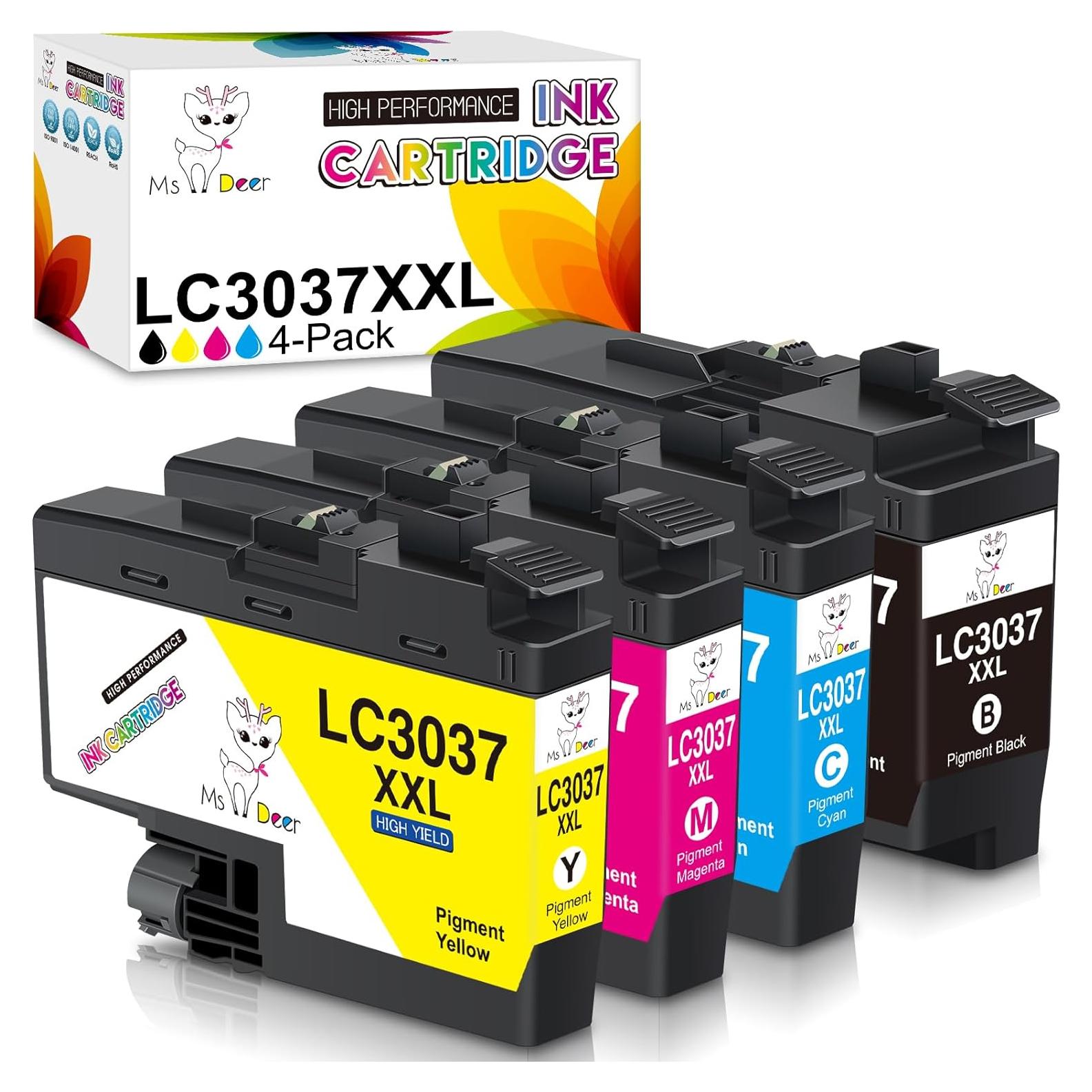 Cartuchos de tinta Miss Deer LC3037 XXL para Brother - 4 Paquetes