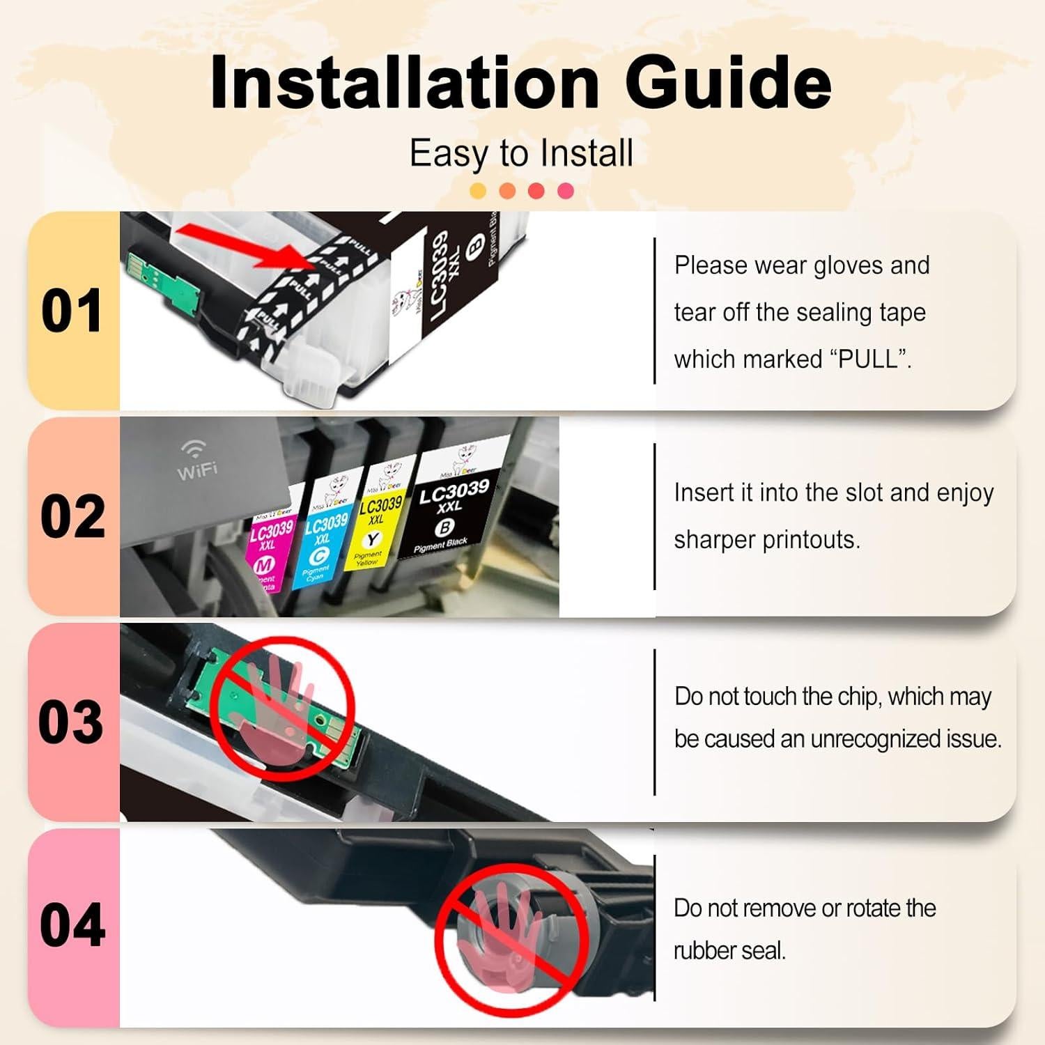 Cartuchos de tinta Miss Deer LC3037 XXL para Brother - 4 Paquetes