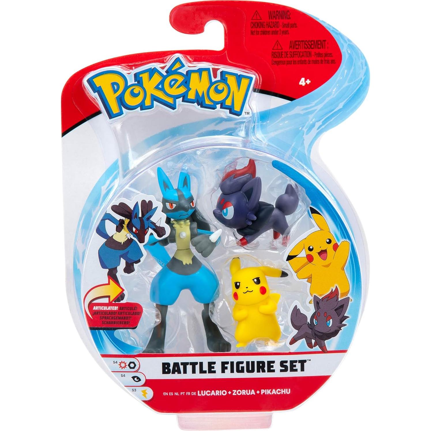 Conjunto Figuras Batalla Pokémon - Pikachu, Zorua y Lucario