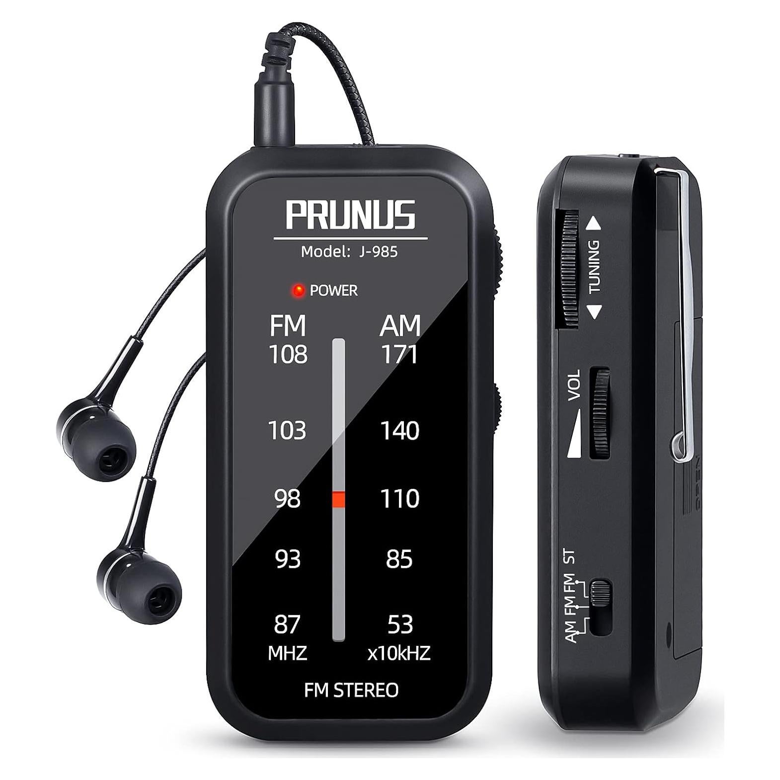 Radio de bolsillo AM/FM PRUNUS J-985 portátil a pilas