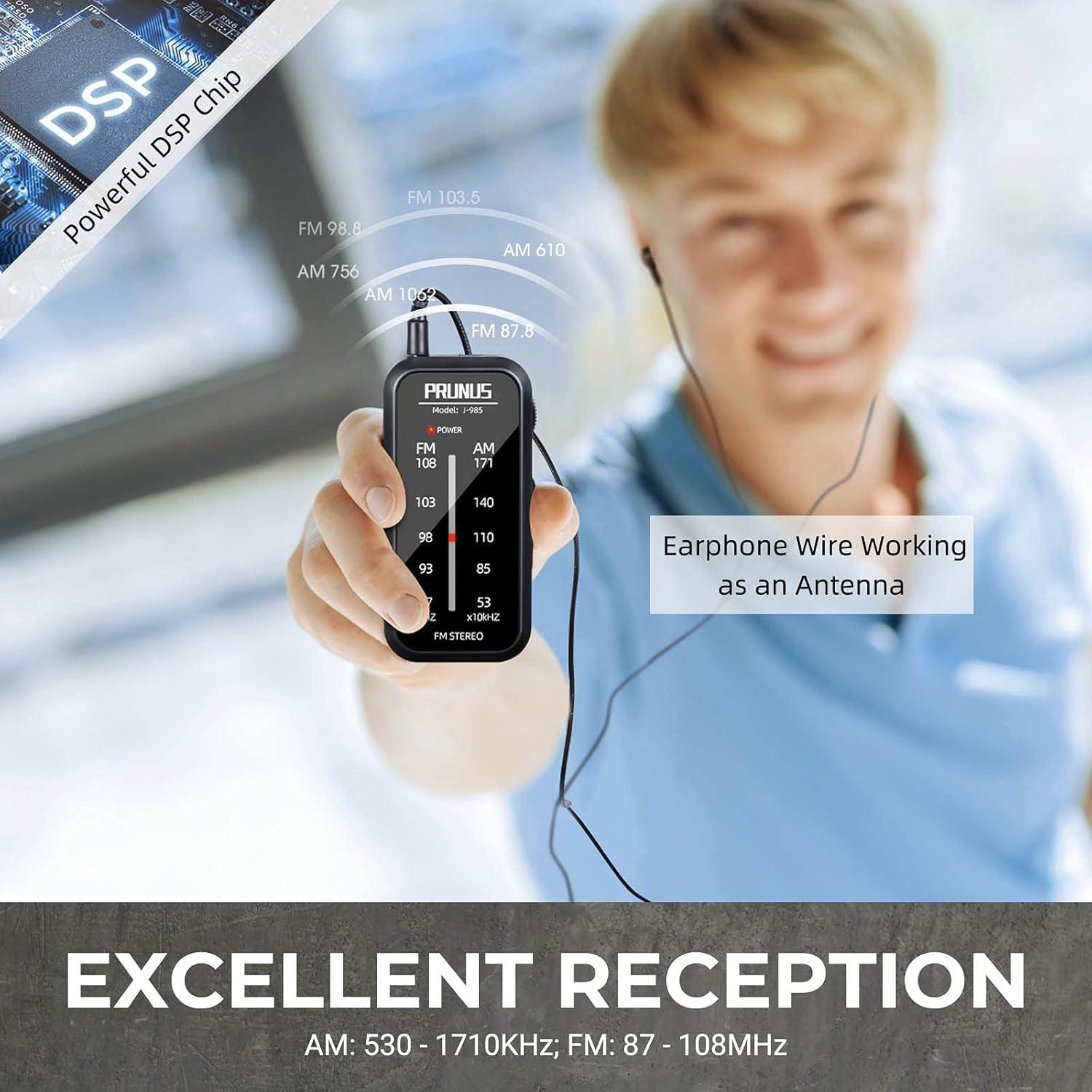 Radio de bolsillo AM/FM PRUNUS J-985 portátil a pilas