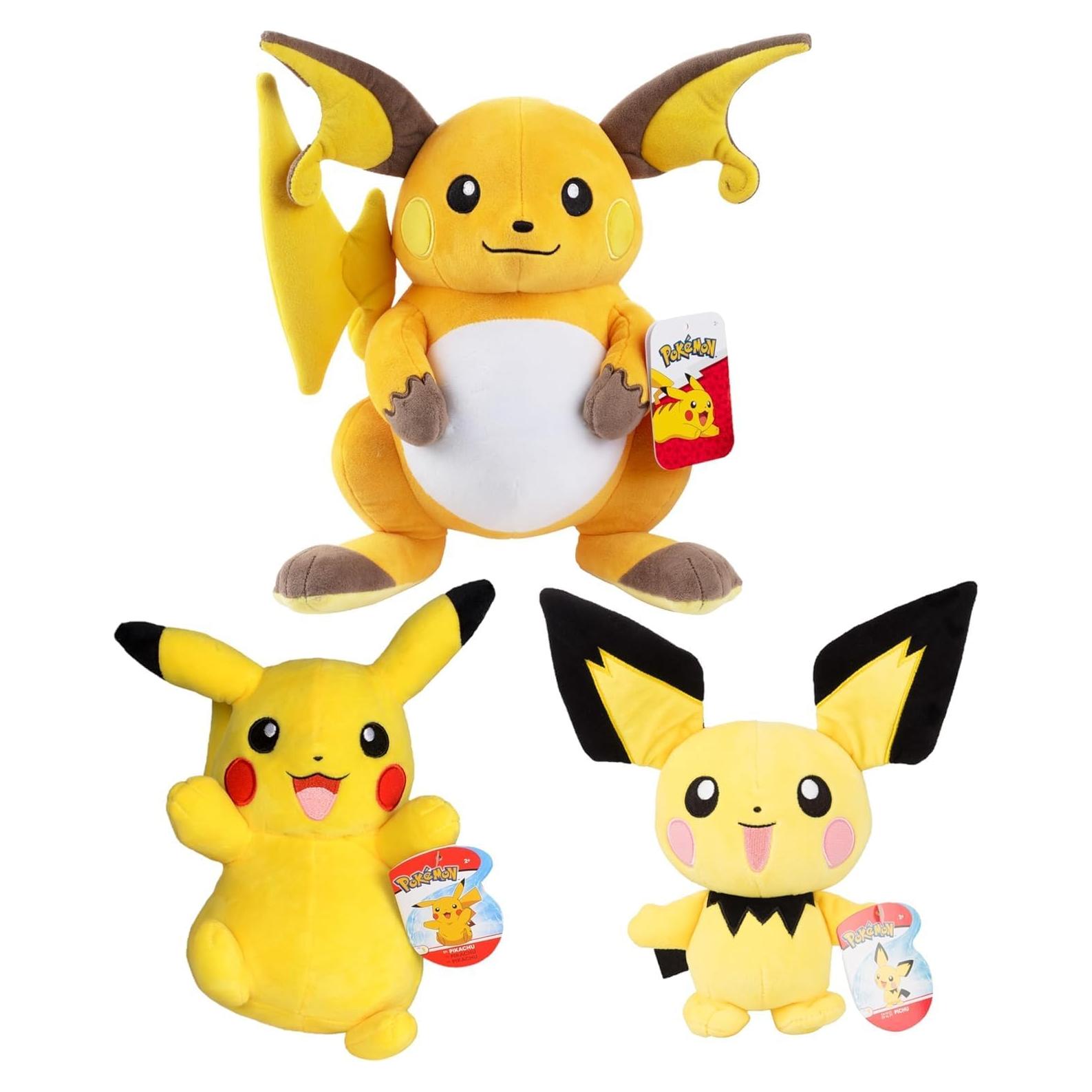 Set de Peluches Pokémon Pichu Pikachu Raichu 3 Pack