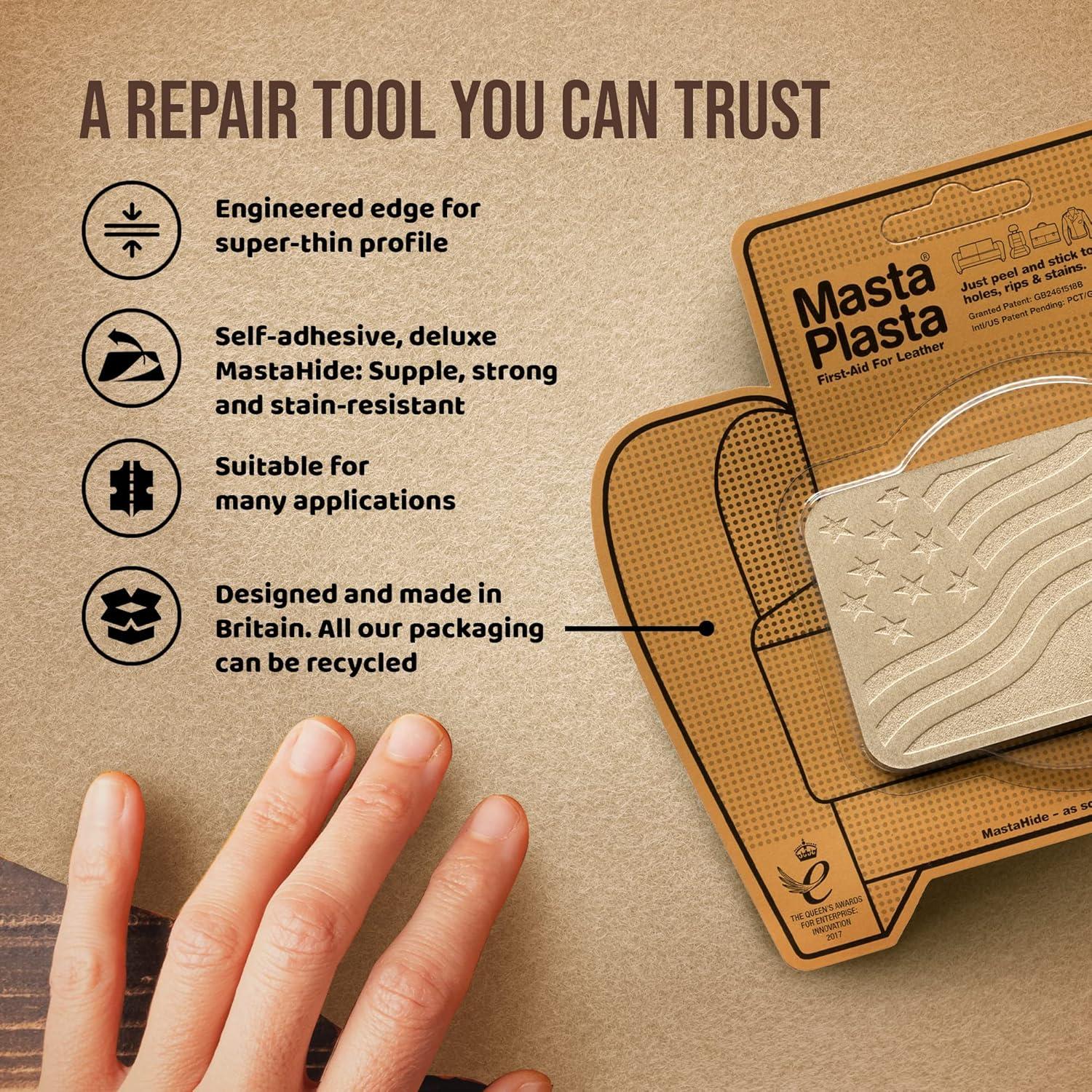 Parche de Reparación MastaPlasta Suede Beige 10x6cm Autoadhesivo