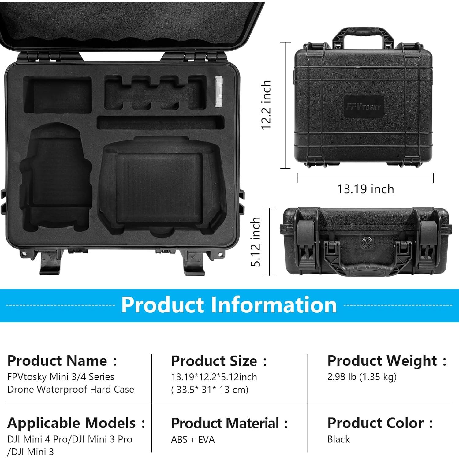 Funda Dura Impermeable FPVtosky para DJI Mini 4 Pro/3 Pro - Negro