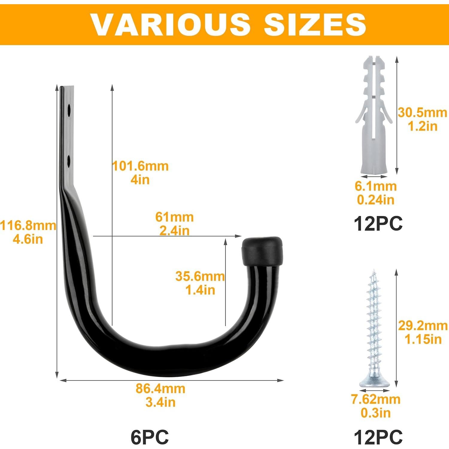 Ganchos de Pared KURUI Alta Resistencia 6 Piezas 31.75 kg