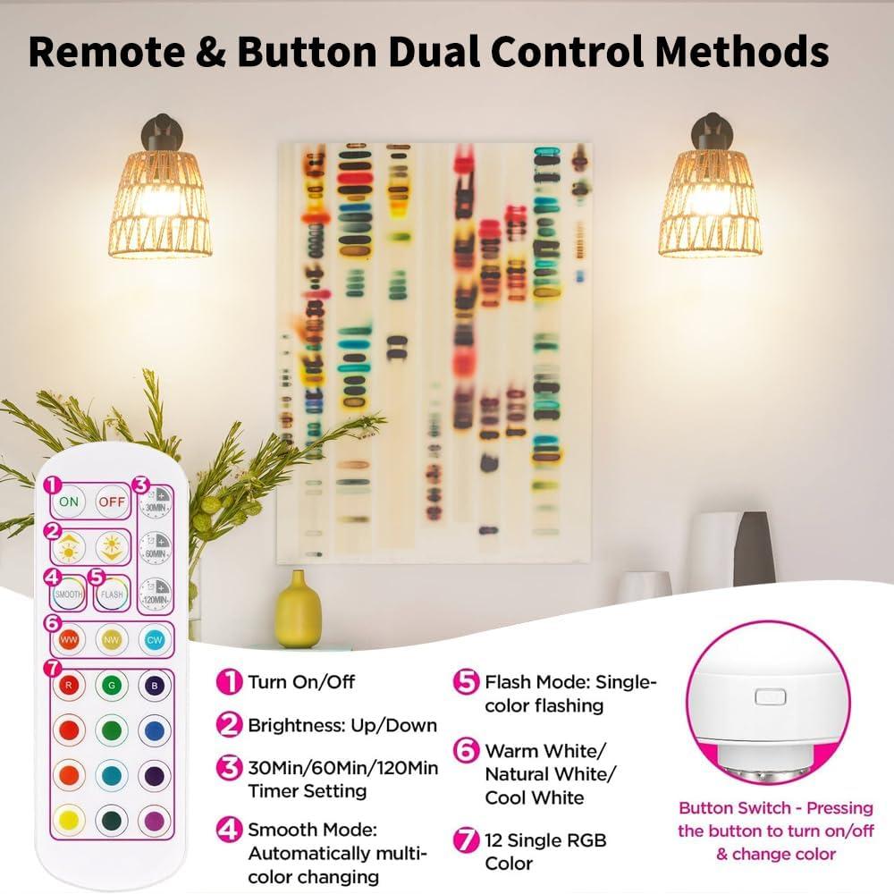 Apliques de Pared Boho a Batería OiYio, Juego de 2, Luz RGB