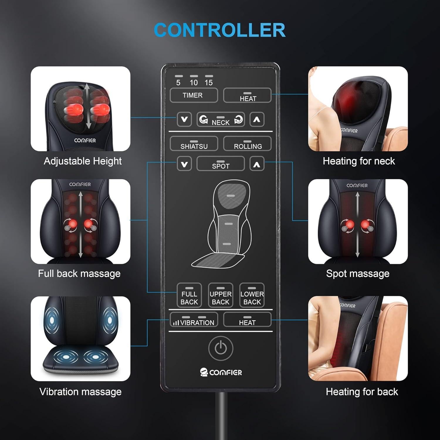 Masajeador de Cuello y Espalda COMFIER 2113B-APP con Calor