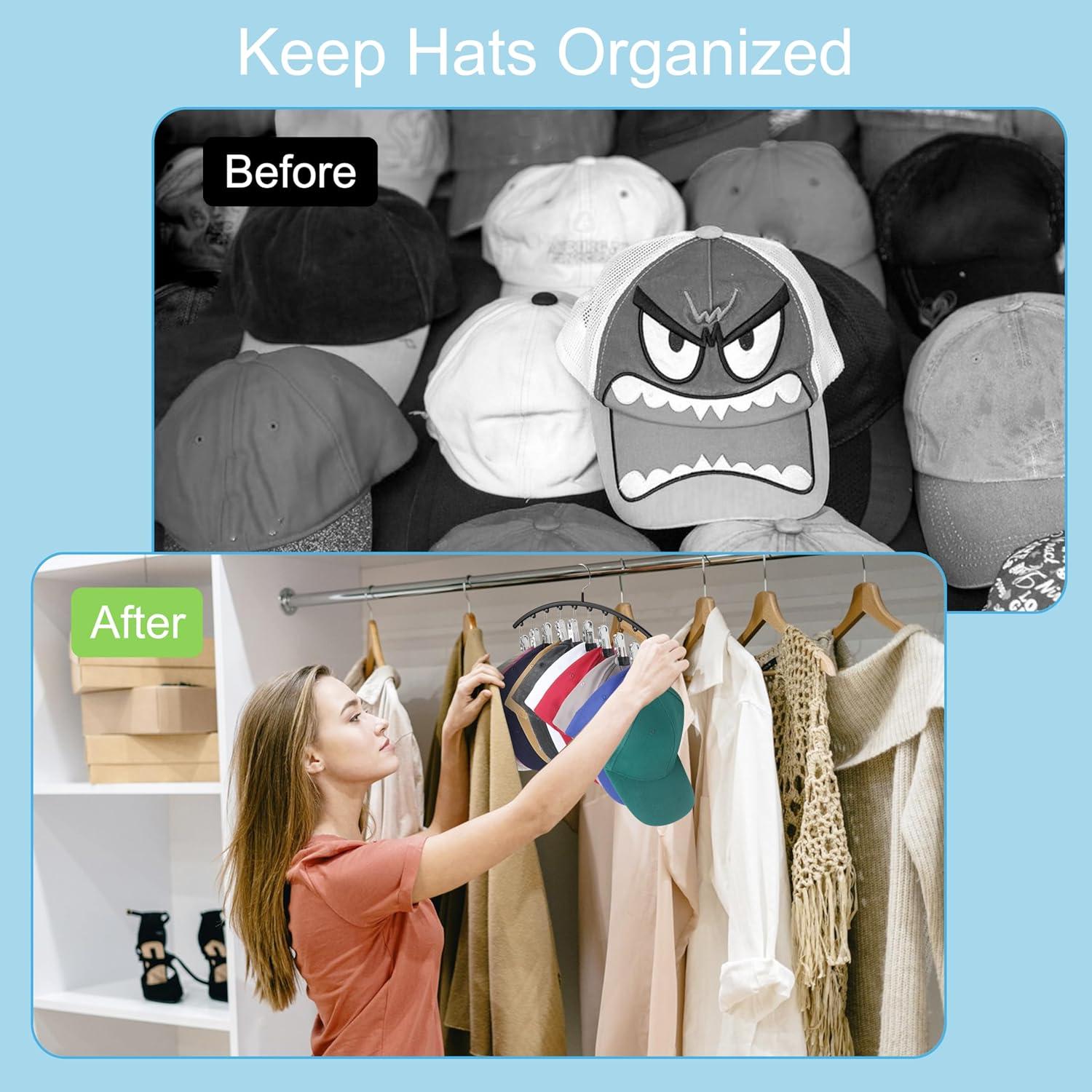 Organizador de Sombreros Cuipingoo Negro - Soporte Colgante 10 Clips