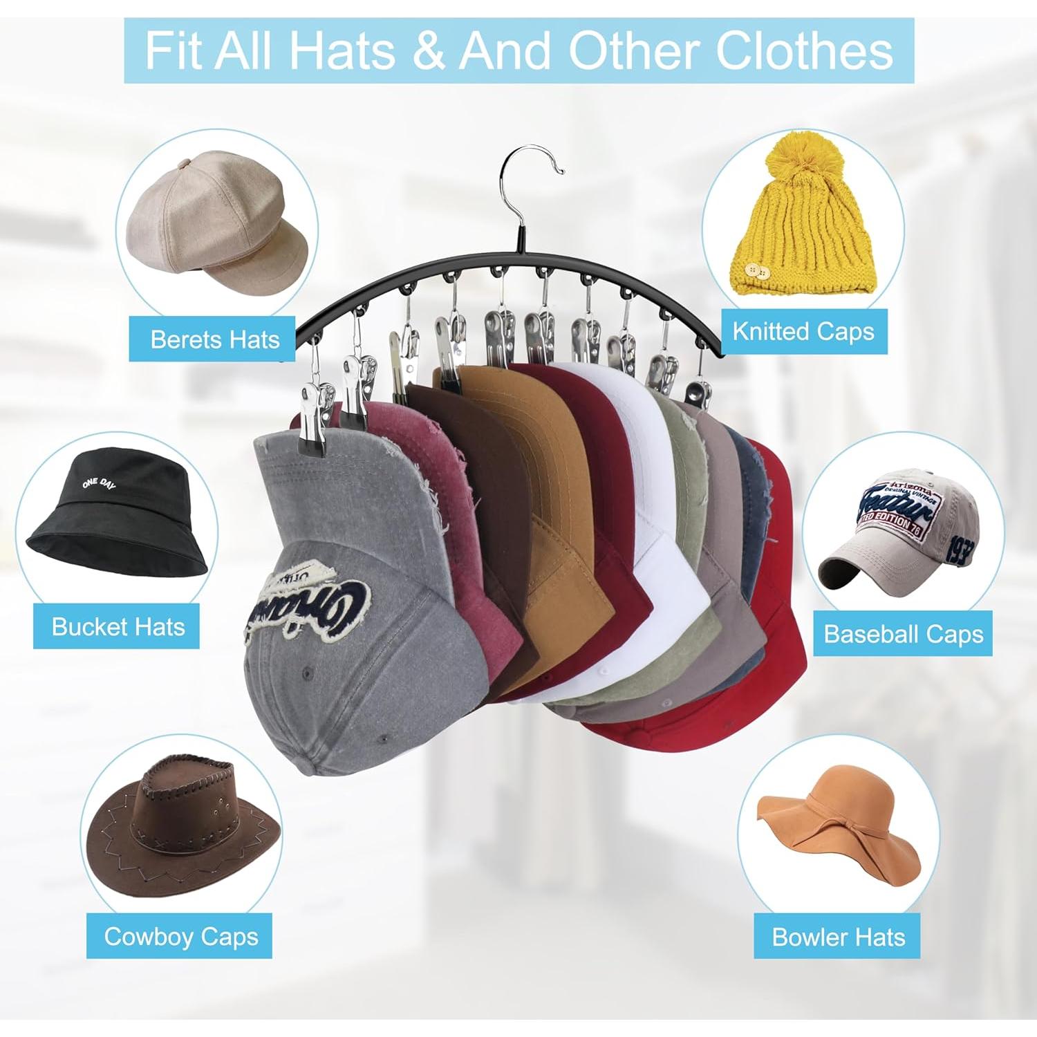 Organizador de Sombreros Cuipingoo Negro - Soporte Colgante 10 Clips