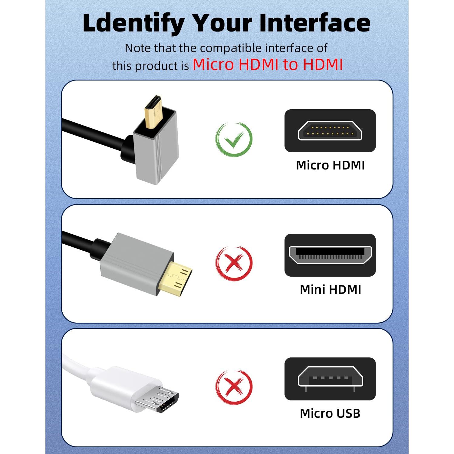 Cable Micro HDMI a HDMI GELRHONR 4K 0.30-0.91m Ángulo 90°