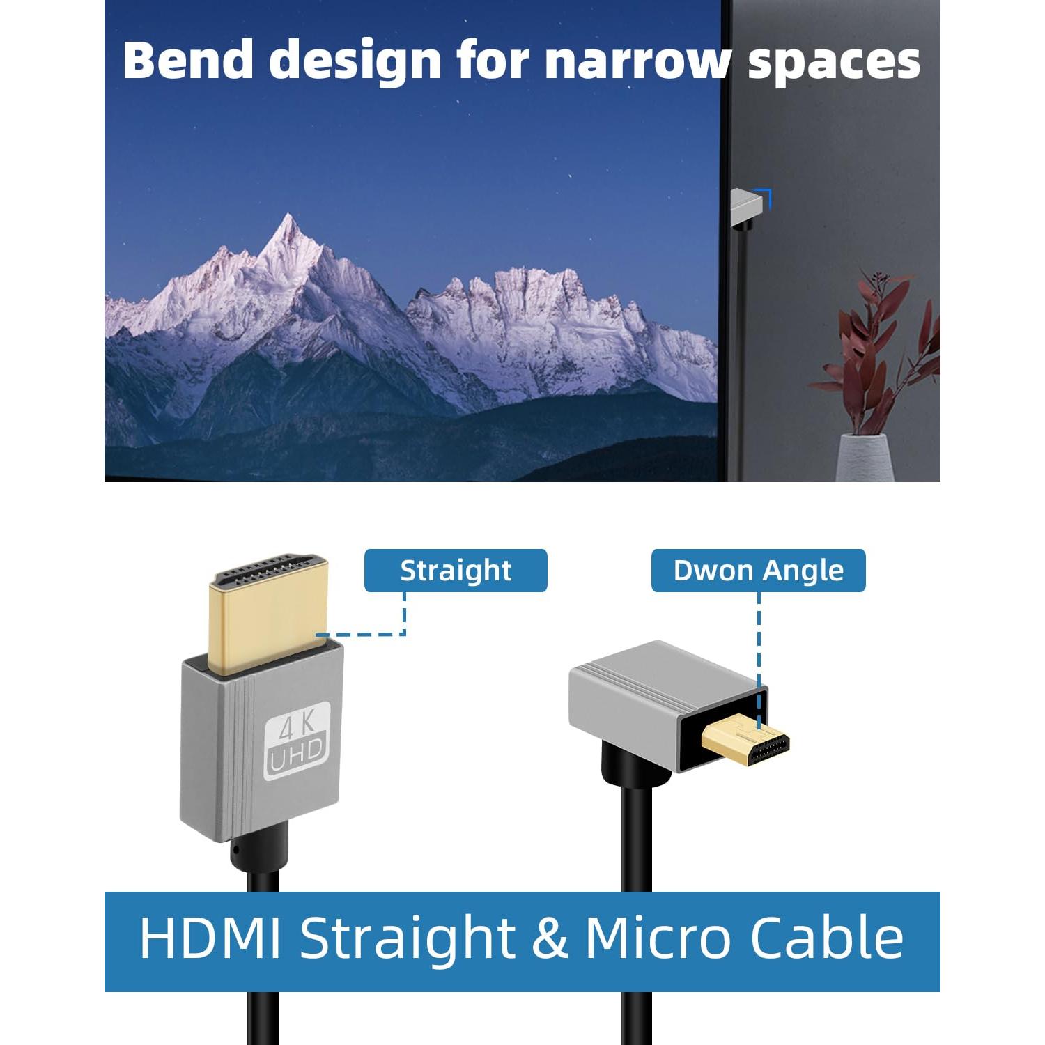 Cable Micro HDMI a HDMI GELRHONR 4K 0.30-0.91m Ángulo 90°