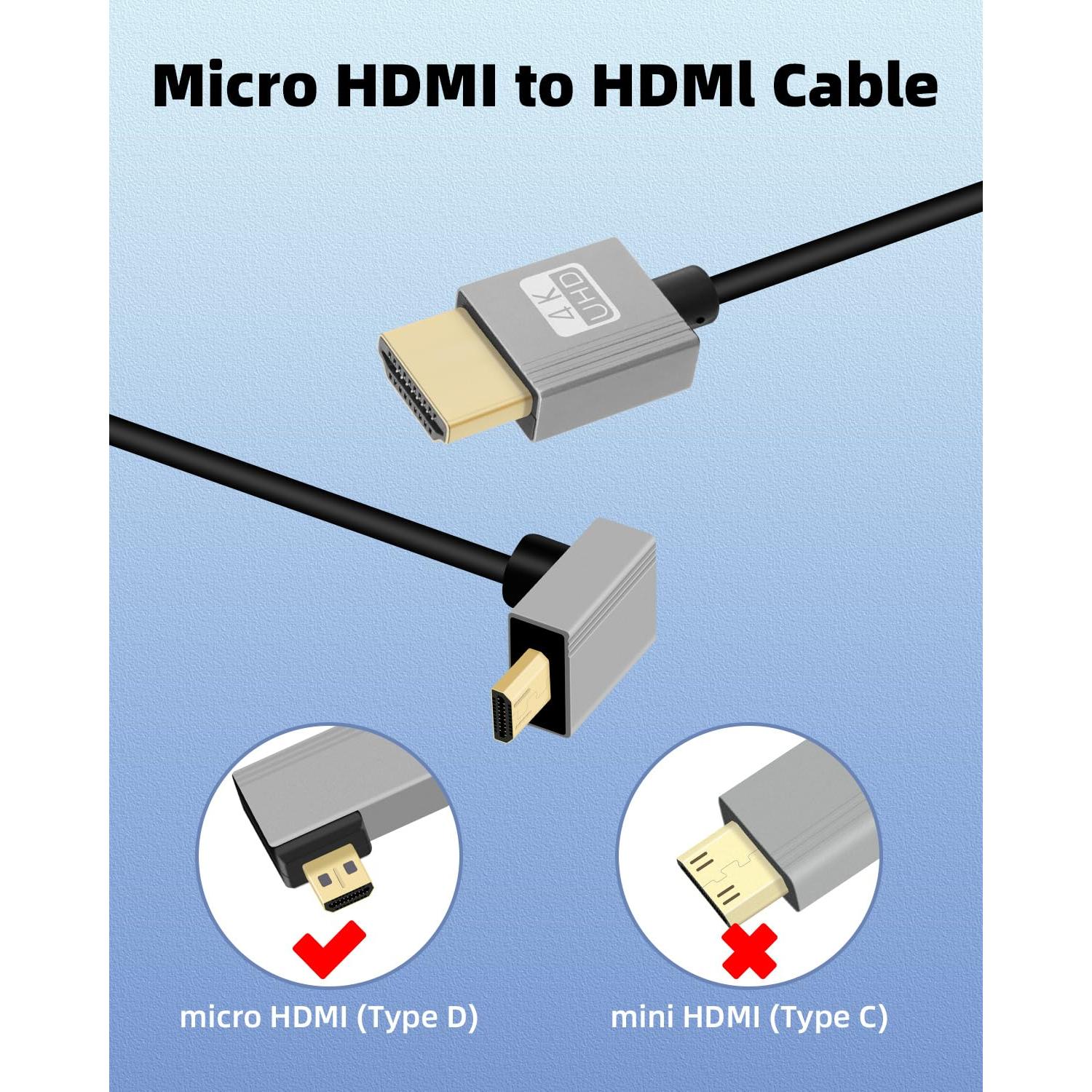 Cable Micro HDMI a HDMI GELRHONR 4K 0.30-0.91m Ángulo 90°