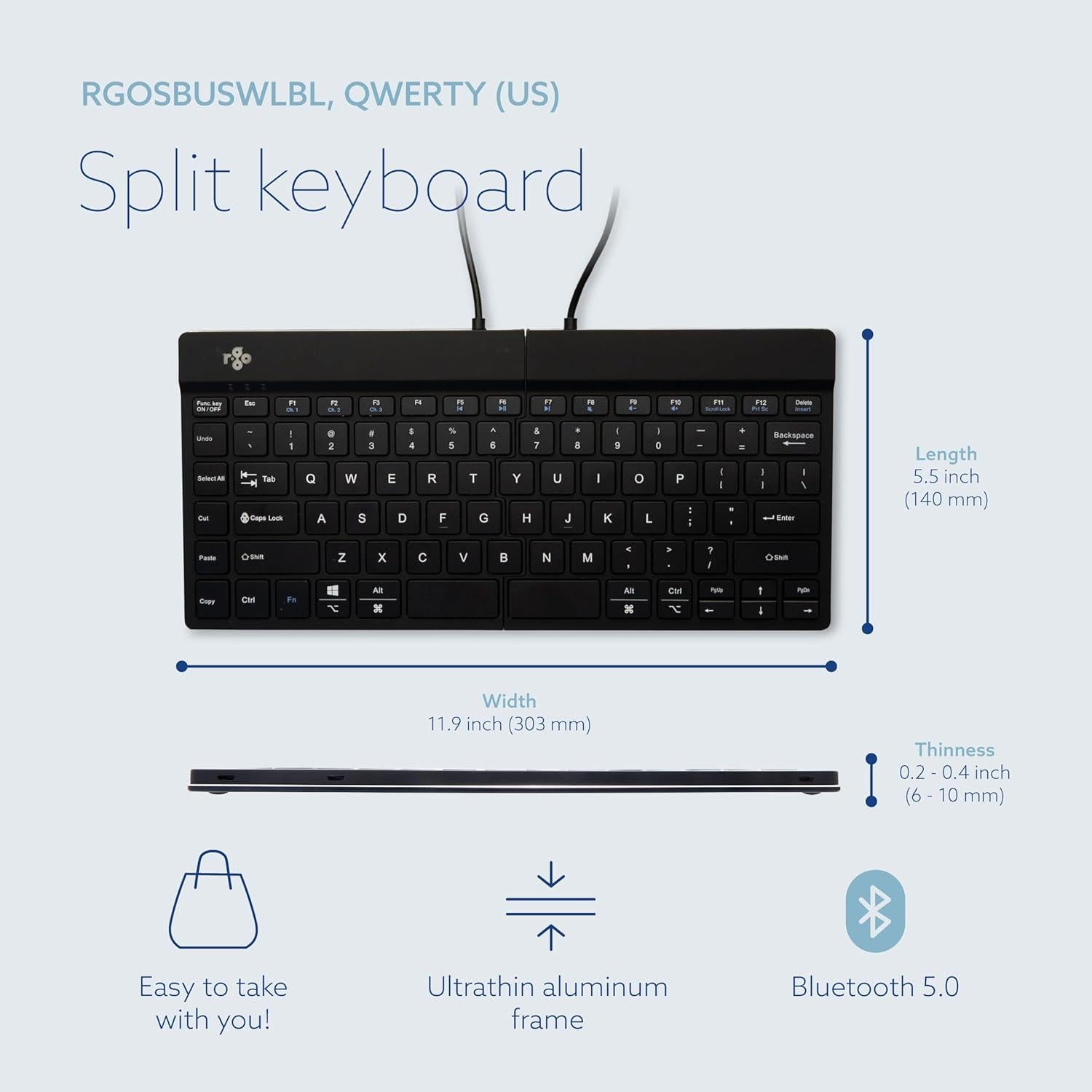 Teclado Ergonómico Dividido R-Go Bluetooth QWERTY Negro