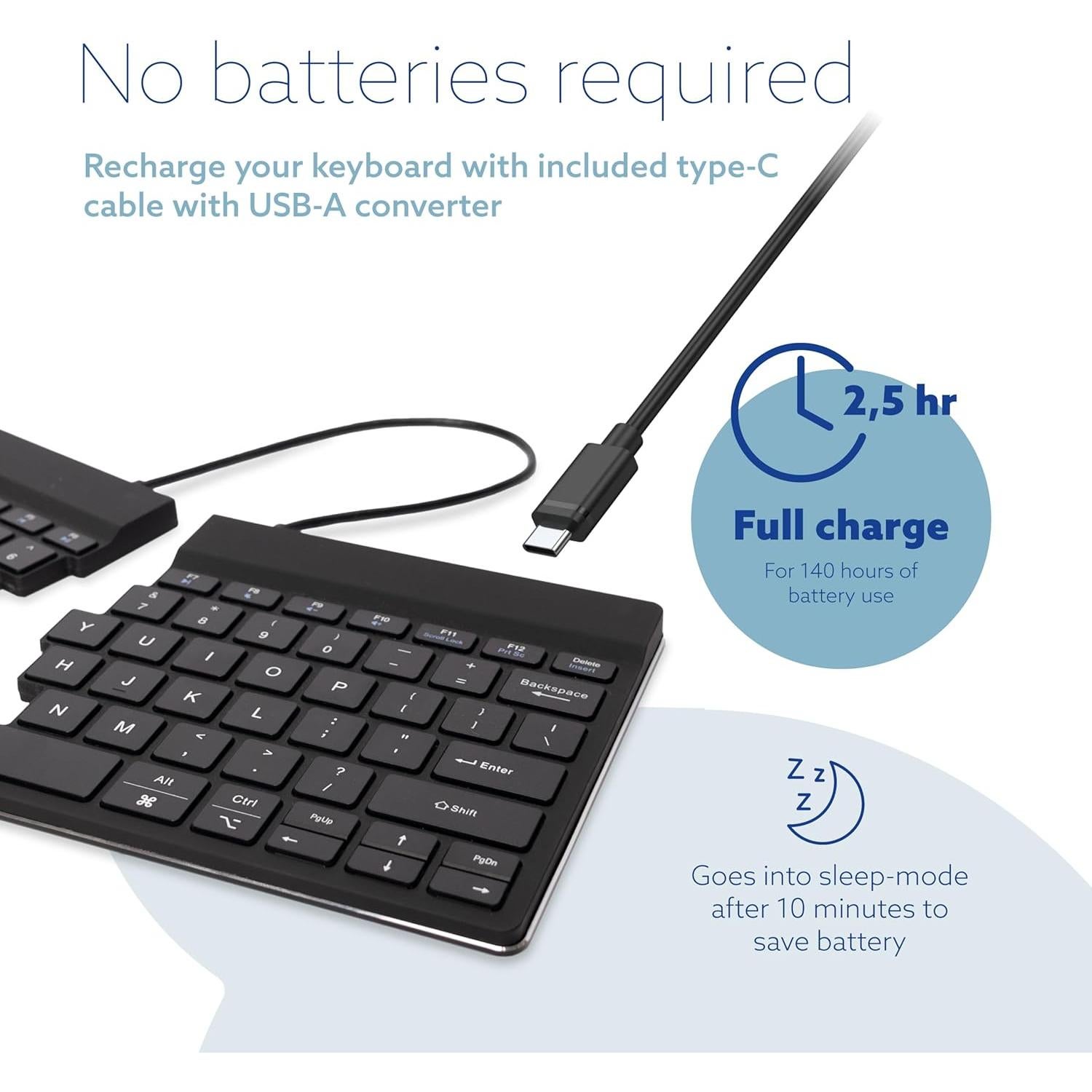 Teclado Ergonómico Dividido R-Go Bluetooth QWERTY Negro