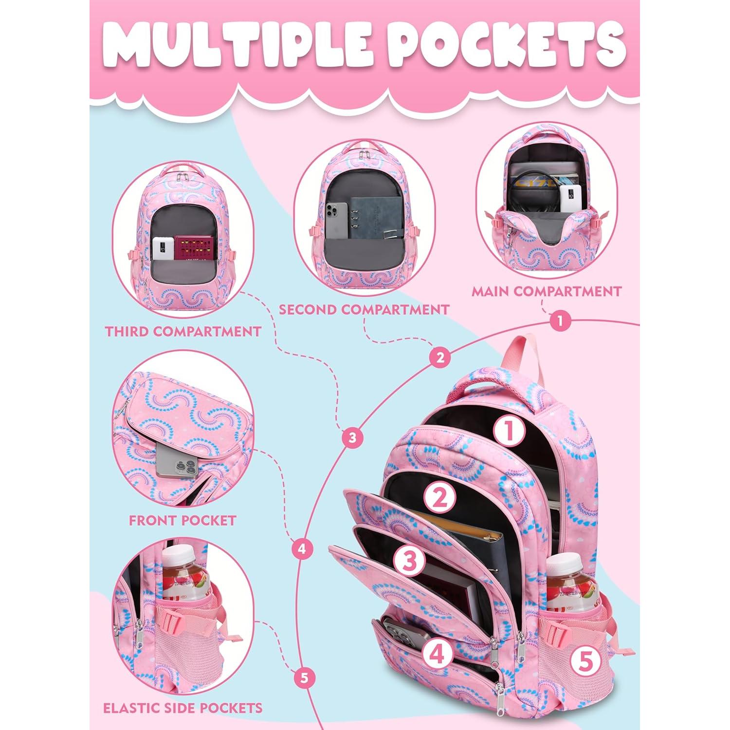 Mochila Escolar BLUEFAIRY Rosa Durazno 43x30x15 cm 25L