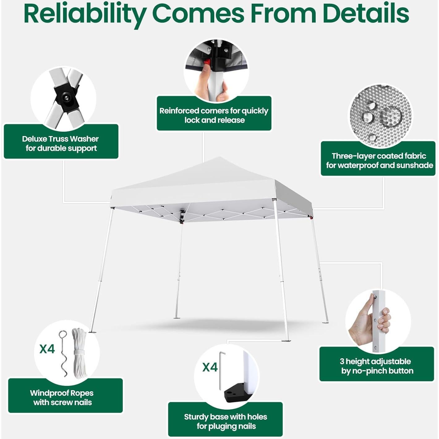 Carpa Pop Up Morngardo 10x10 Blanca Impermeable Ajustable