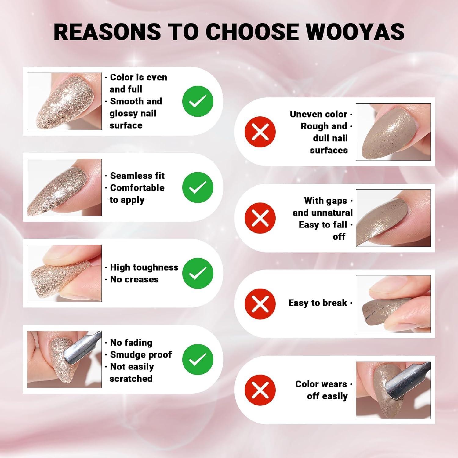 Uñas Postizas Cortas WOOYAS Gel Rosa 24 Piezas Reutilizables