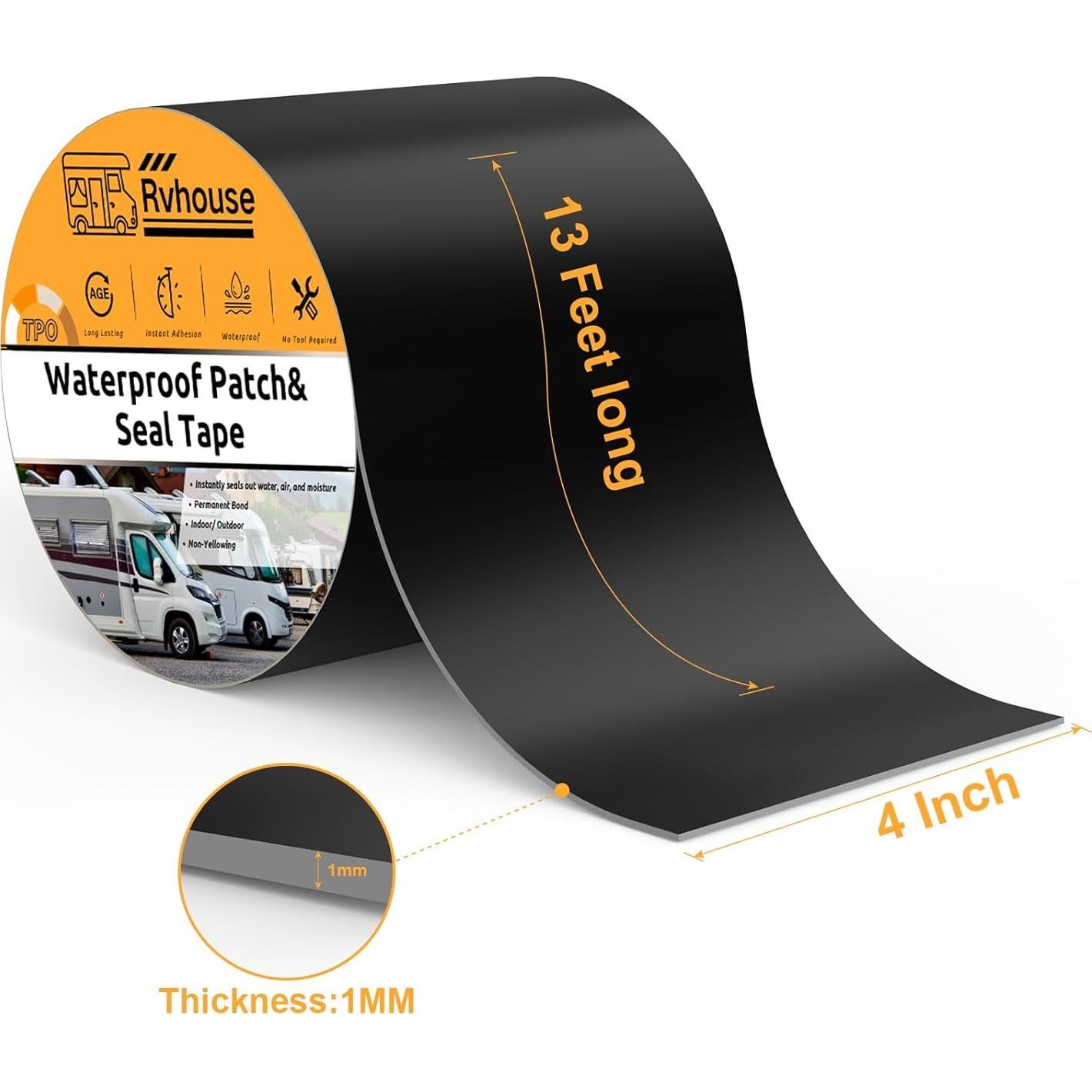 Cinta de Parcheo Impermeable Rvhouse 10.16 cm x 3.96 m Negra