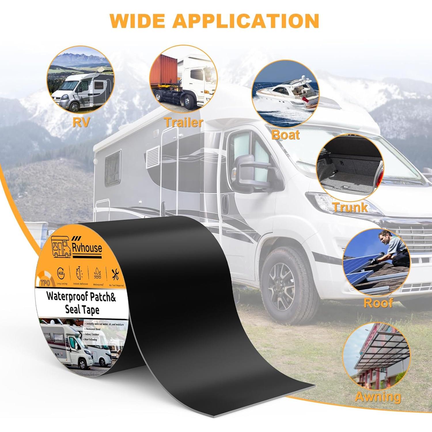 Cinta de Parcheo Impermeable Rvhouse 10.16 cm x 3.96 m Negra