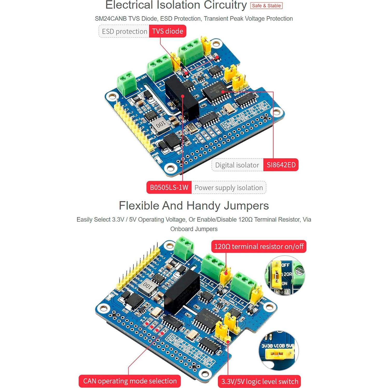 HAT de Expansión CAN FD 2 Canales Waveshare para Raspberry Pi