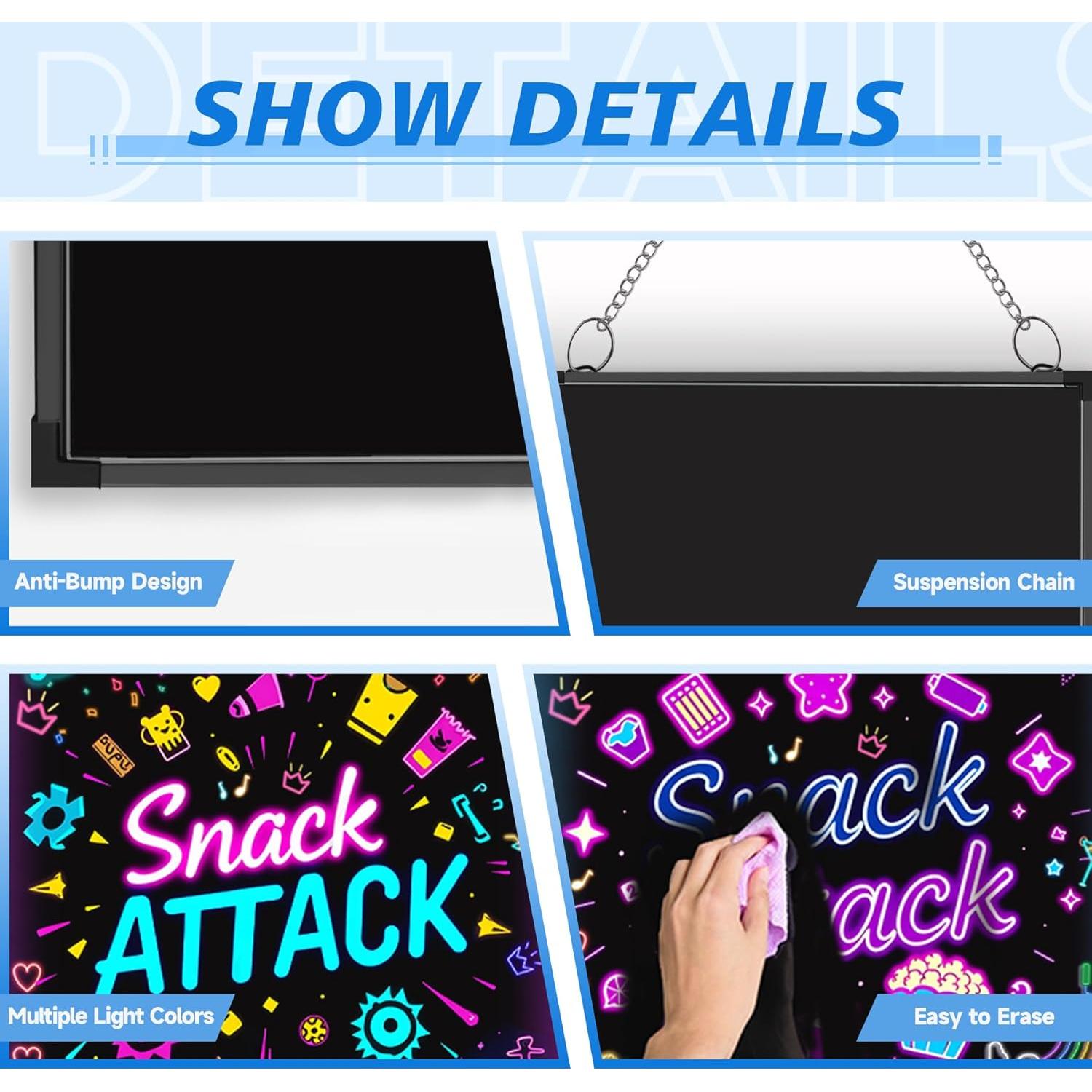 Tablero LED Borrable Hosim 40x30 cm con 8 Marcadores