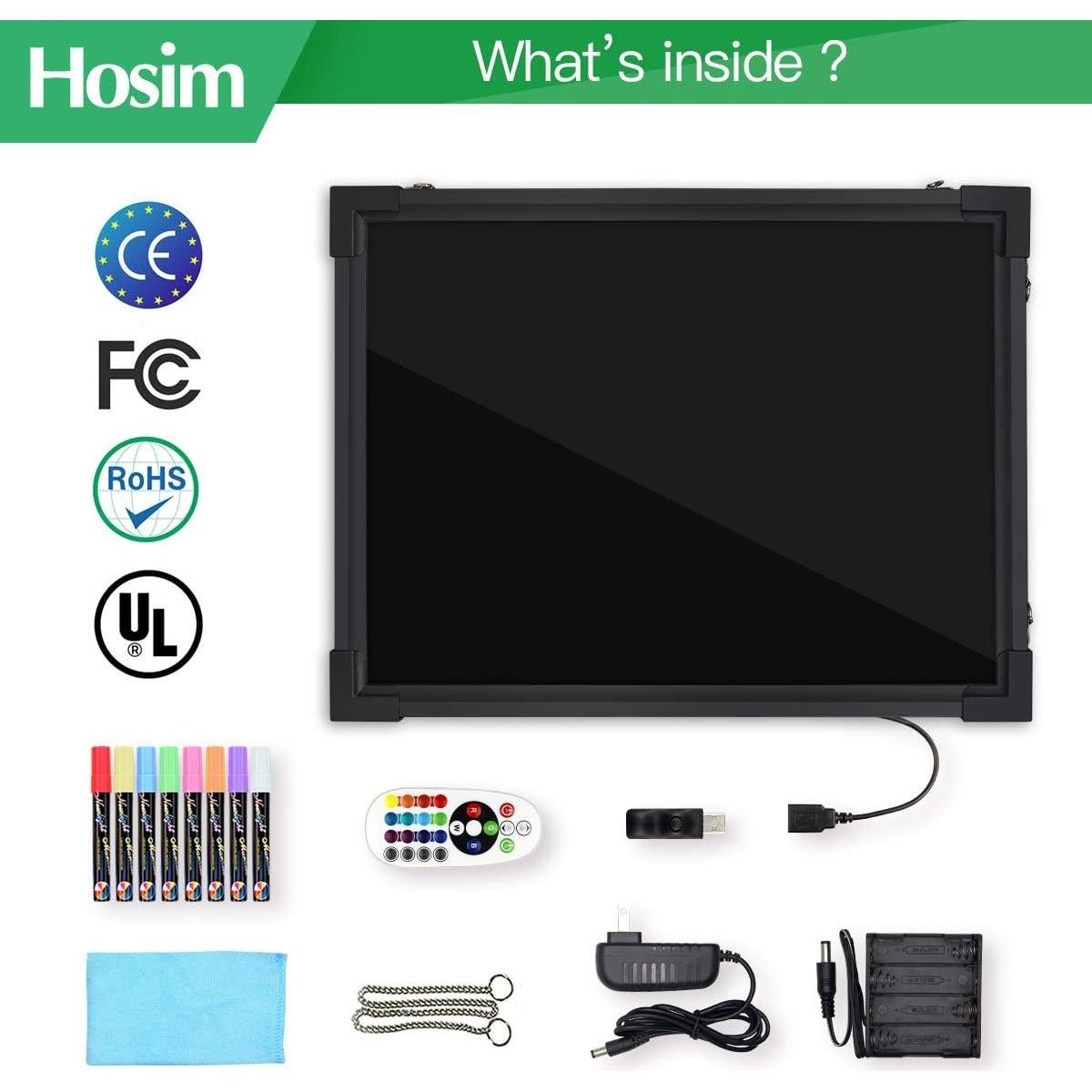 Tablero LED Borrable Hosim 40x30 cm con 8 Marcadores