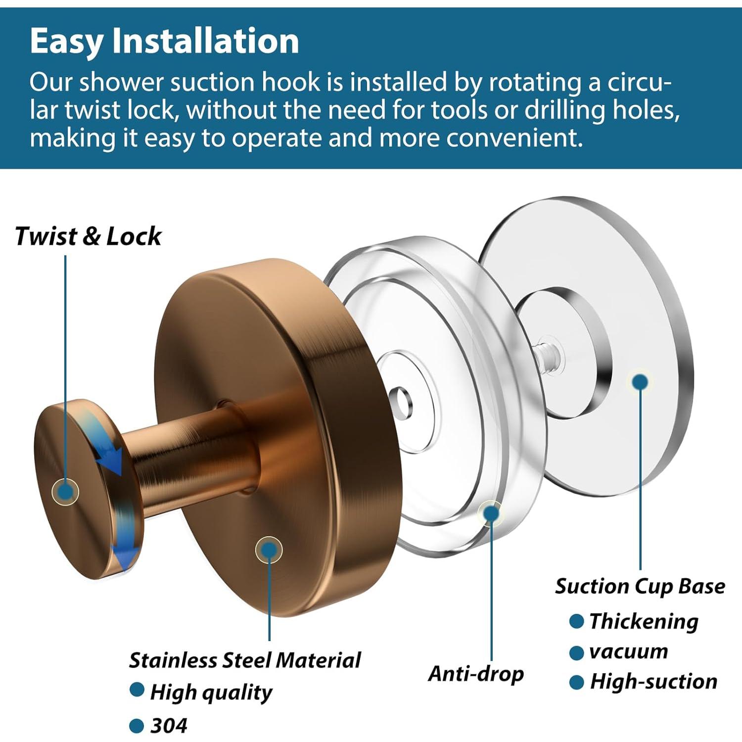Ganchos de Ventosa AbluFirst 2 PCS Oro Rosa 6.8 kg Sin Perforación