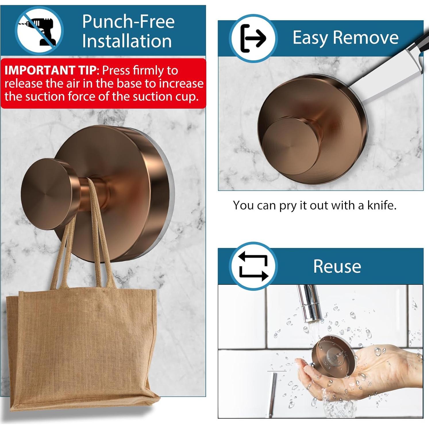 Ganchos de Ventosa AbluFirst 2 PCS Oro Rosa 6.8 kg Sin Perforación