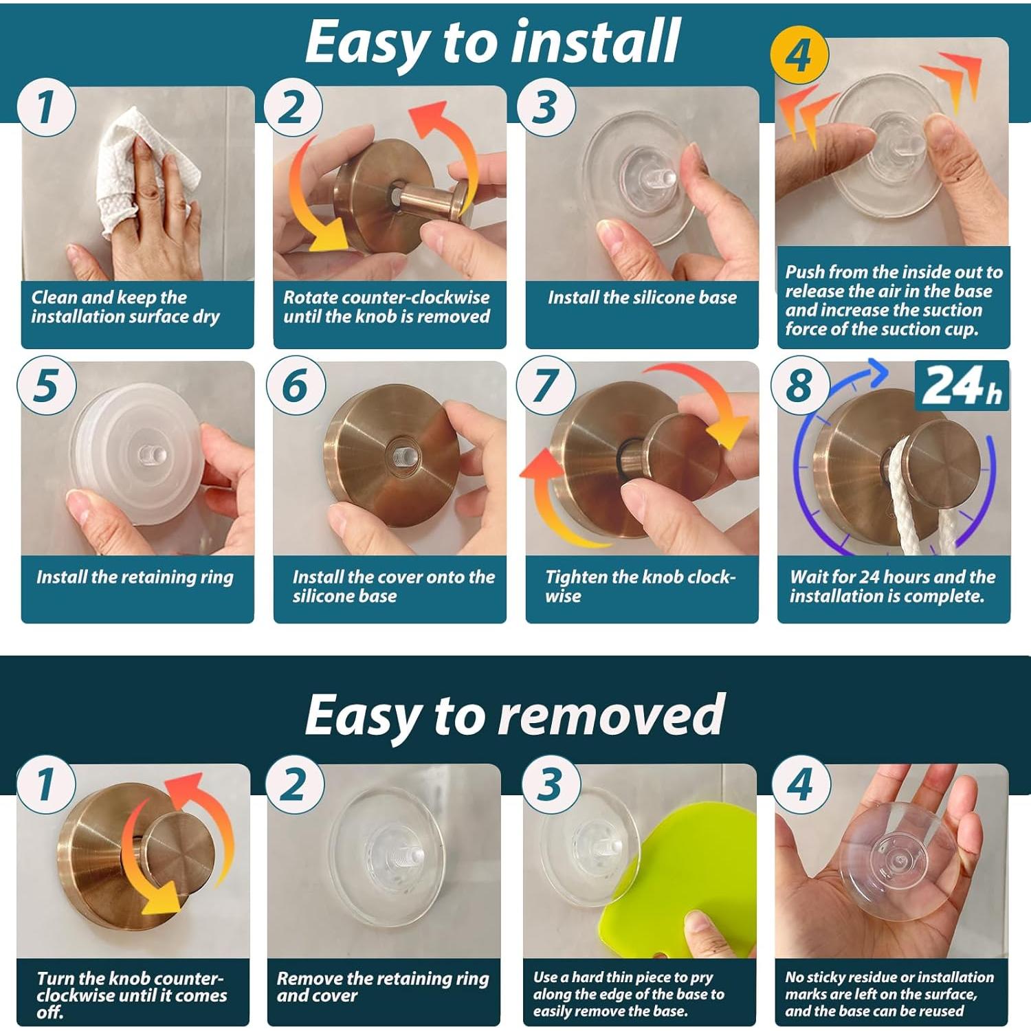 Ganchos de Ventosa AbluFirst 2 PCS Oro Rosa 6.8 kg Sin Perforación