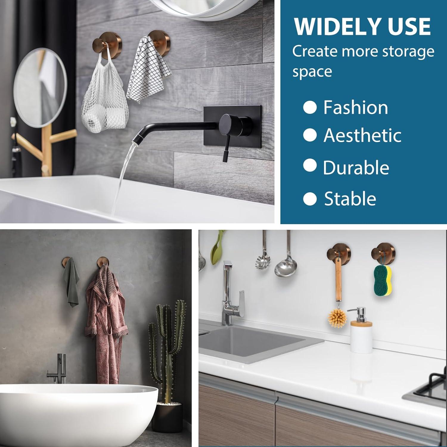 Ganchos de Ventosa AbluFirst 2 PCS Oro Rosa 6.8 kg Sin Perforación