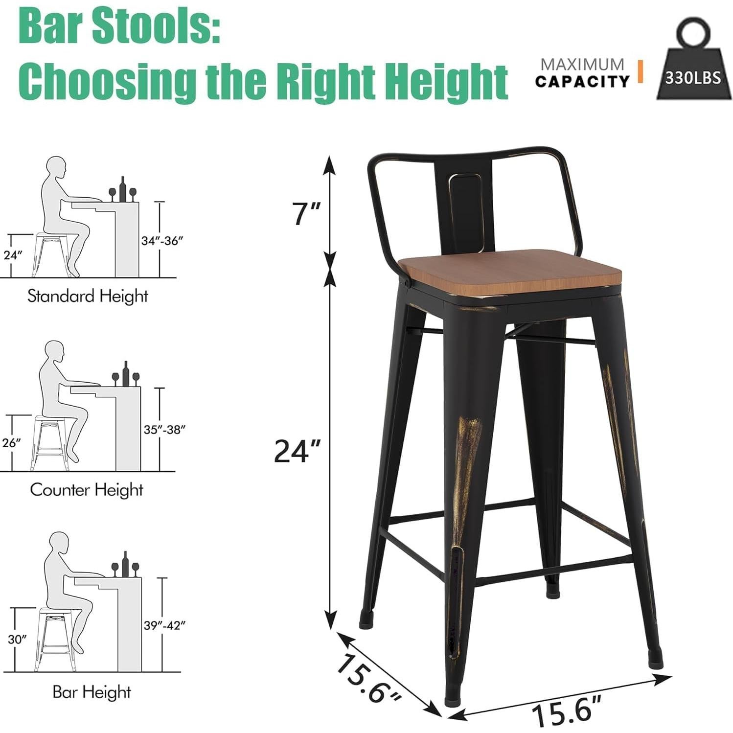 Juego de 4 Taburetes de Bar Arlunar 60cm Metal y Madera