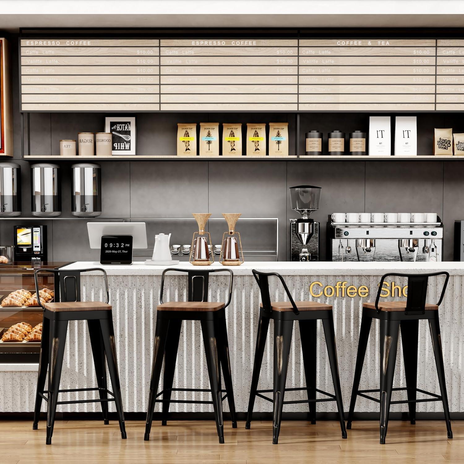 Juego de 4 Taburetes de Bar Arlunar 60cm Metal y Madera