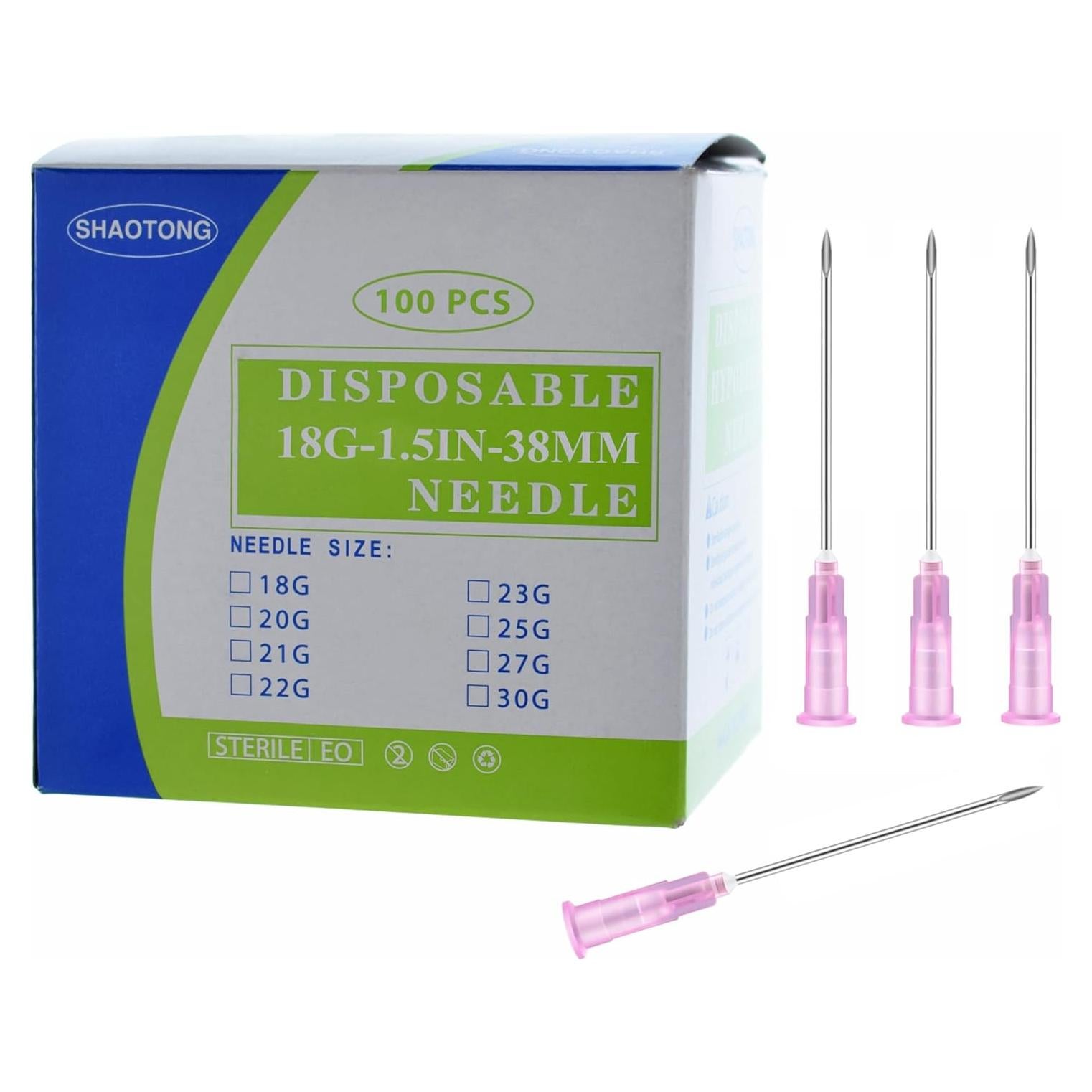 Agujas estériles desechables 100Pack SHAOTONG 18G 3.81CM