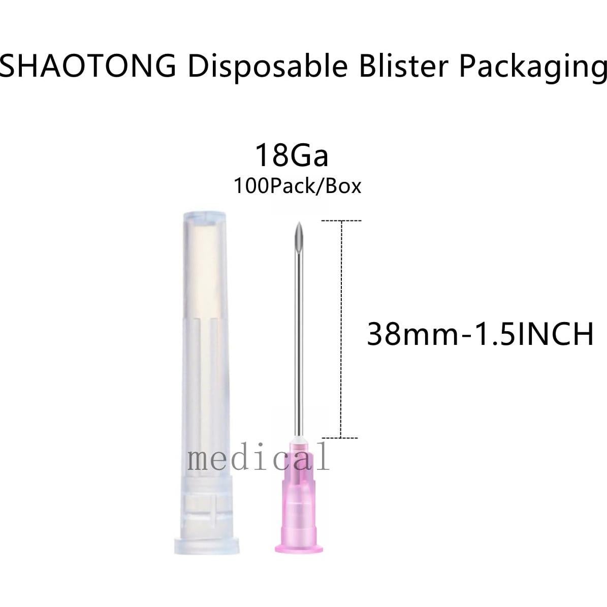 Agujas estériles desechables 100Pack SHAOTONG 18G 3.81CM
