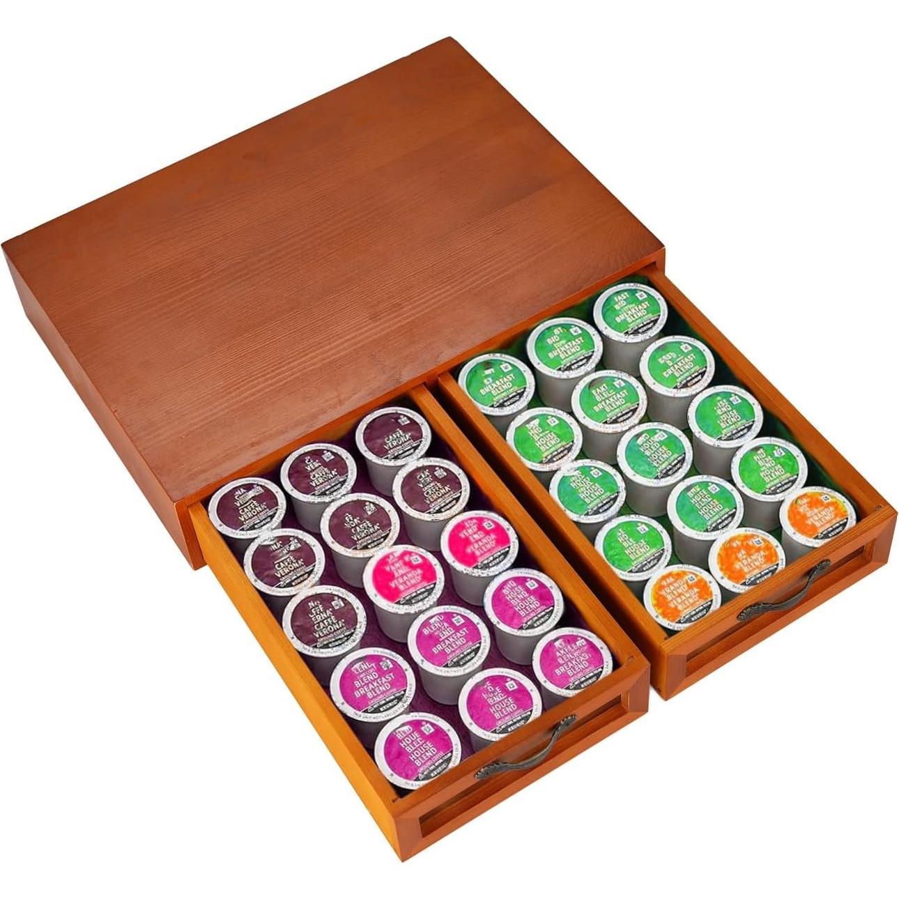 Organizador de K Cup de Madera KIKJOK - 2 Cajones, 30-50 Pods