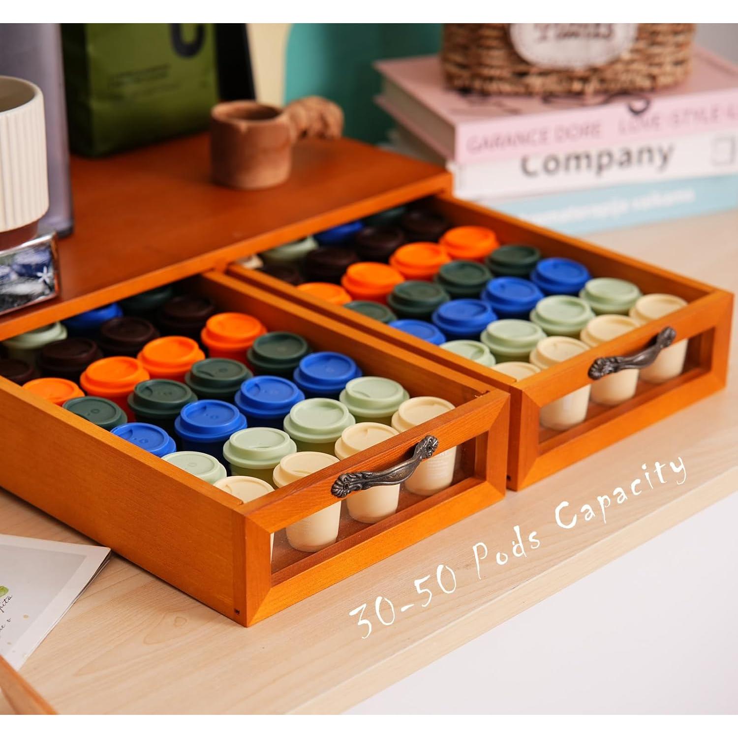 Organizador de K Cup de Madera KIKJOK - 2 Cajones, 30-50 Pods